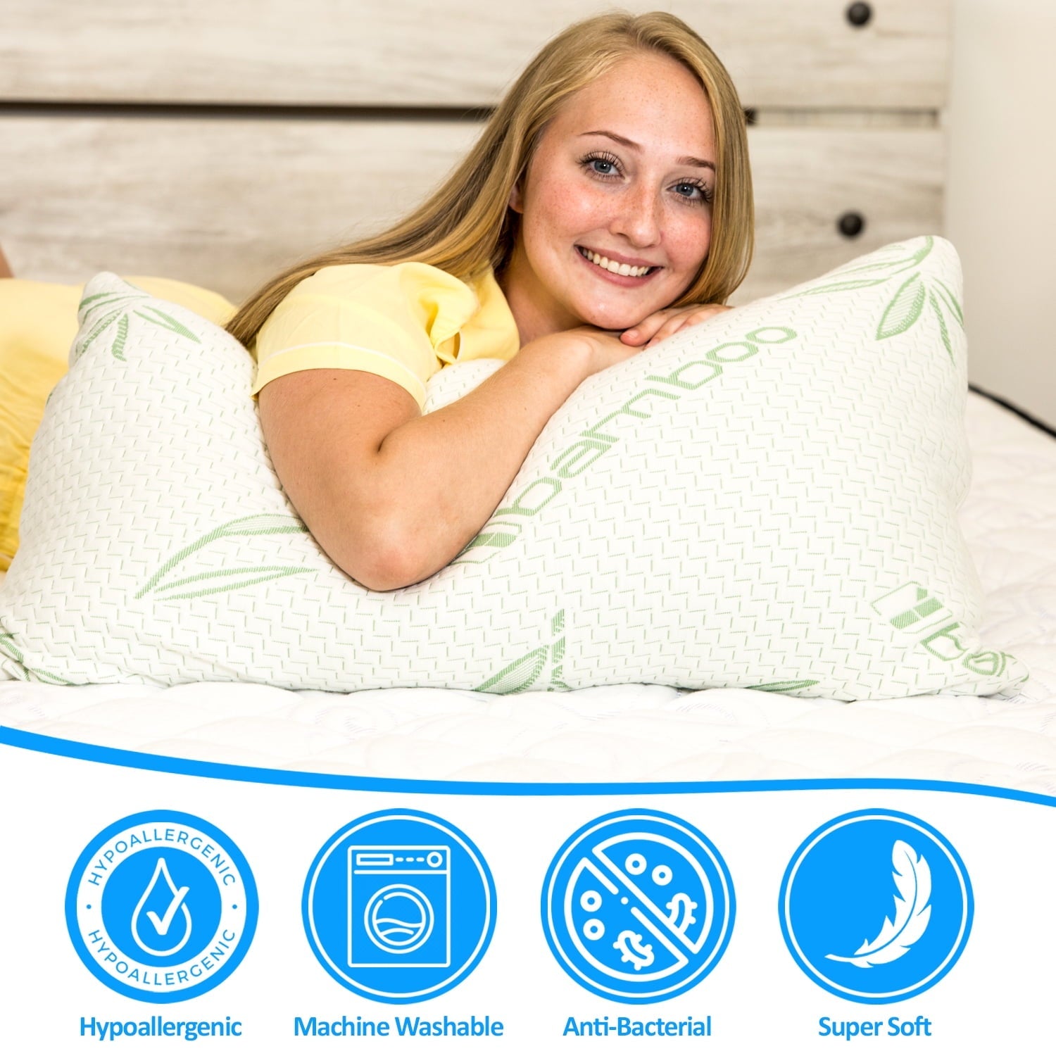 Fluffy Shredded Queen Size Bamboo Pillow, Memory Foam Bed Pillows with Washable Pillowcases, Queen - Hotel Quality Plush Sleeping Pillows Detail
