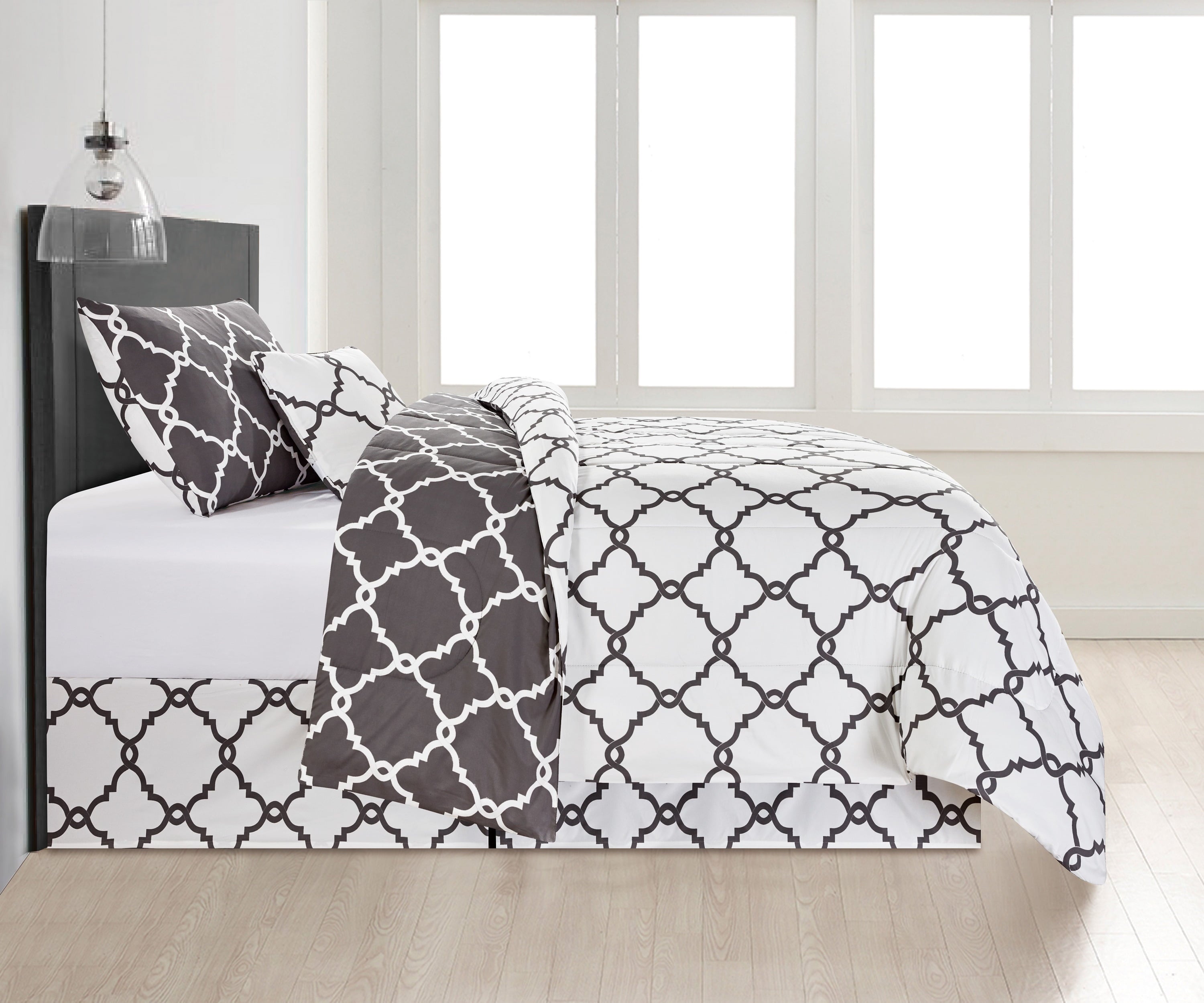 All-Season 4 Piece Geometric Twin Comforter Set - Polyester Filling Reversible Washable Comforter Set - Hypoallergenic Ultra-Fluffy Quilt for Winter Detail
