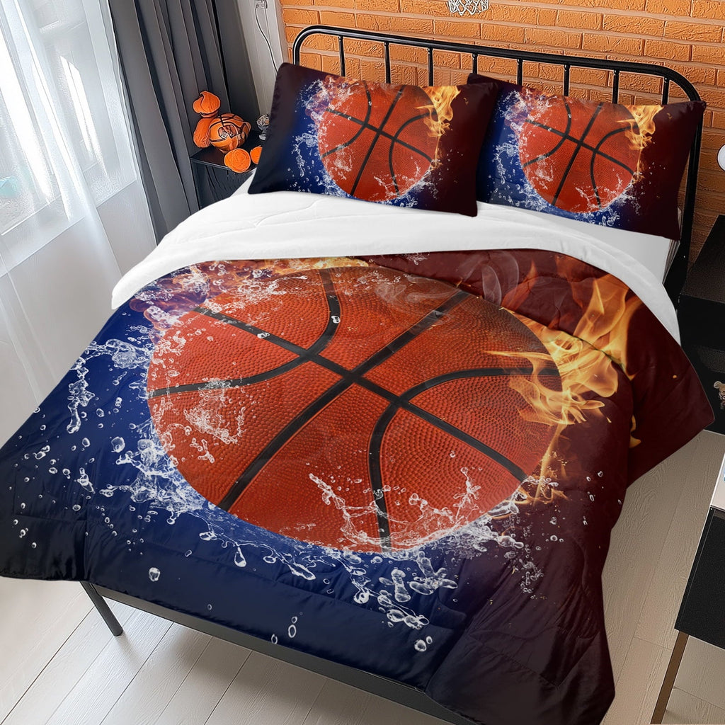 Luxurious Quilted Twin Comforter Set, 3 Pieces Sport Bedding Set for Kids Boys Teens Brushed Microfiber Basketball Comforter Set, 66x90... - Luxurious Quilted Duvet Cover Set Detail