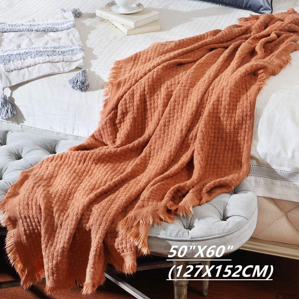 Super Soft Flannel Farmhouse Rust Knit Throw Blanket for Couch Sofa Chair Bed Home Decoration, Soft Warm Cozy Light Weight for Spring Su... - Super Soft Reversible Sherpa Flannel Blanket Detail