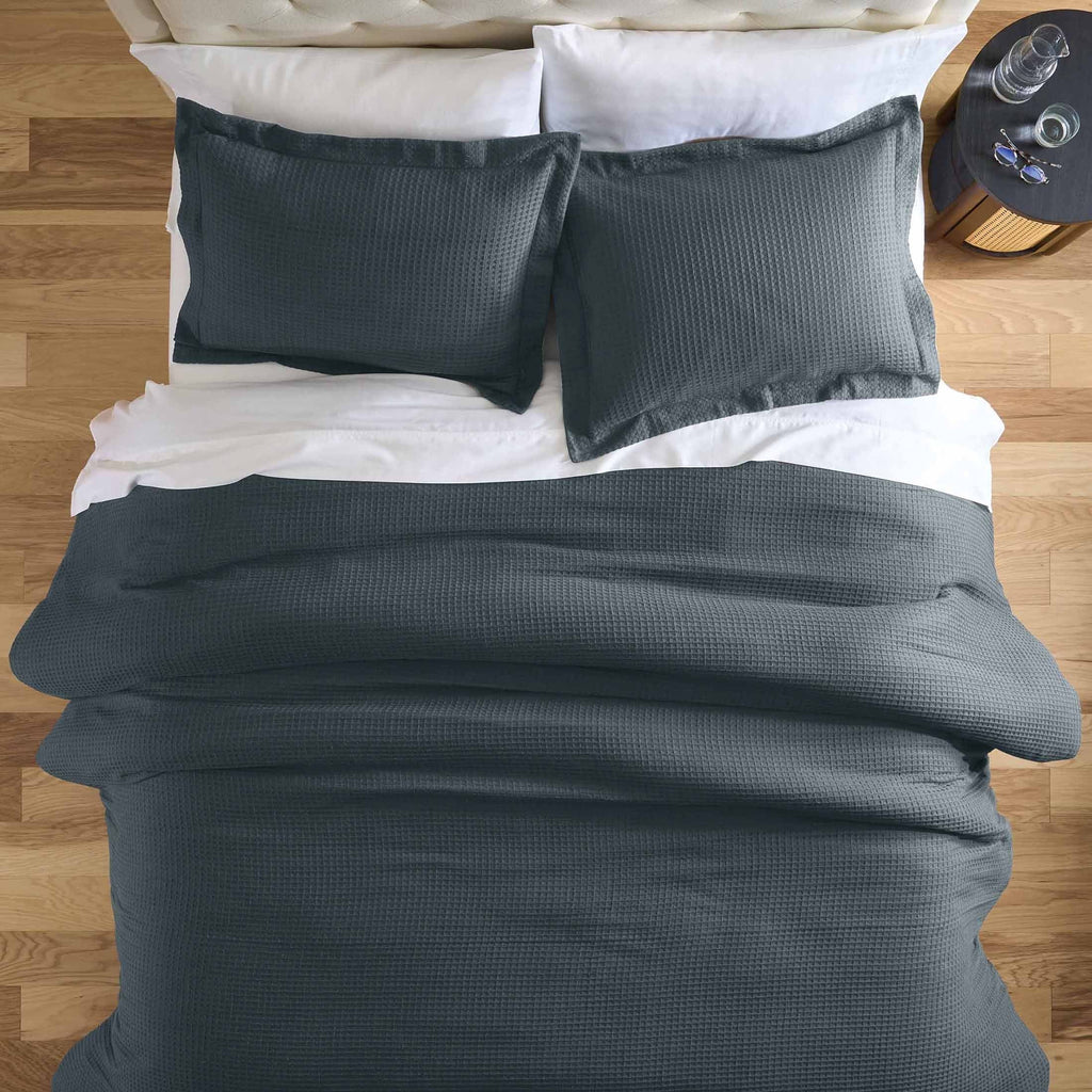 Hypoallergenic Cloud 3-Piece Grey Waffle Comforter Set, Adult Full/Queen - Hypoallergenic Ultra-Fluffy Quilt for Winter Detail