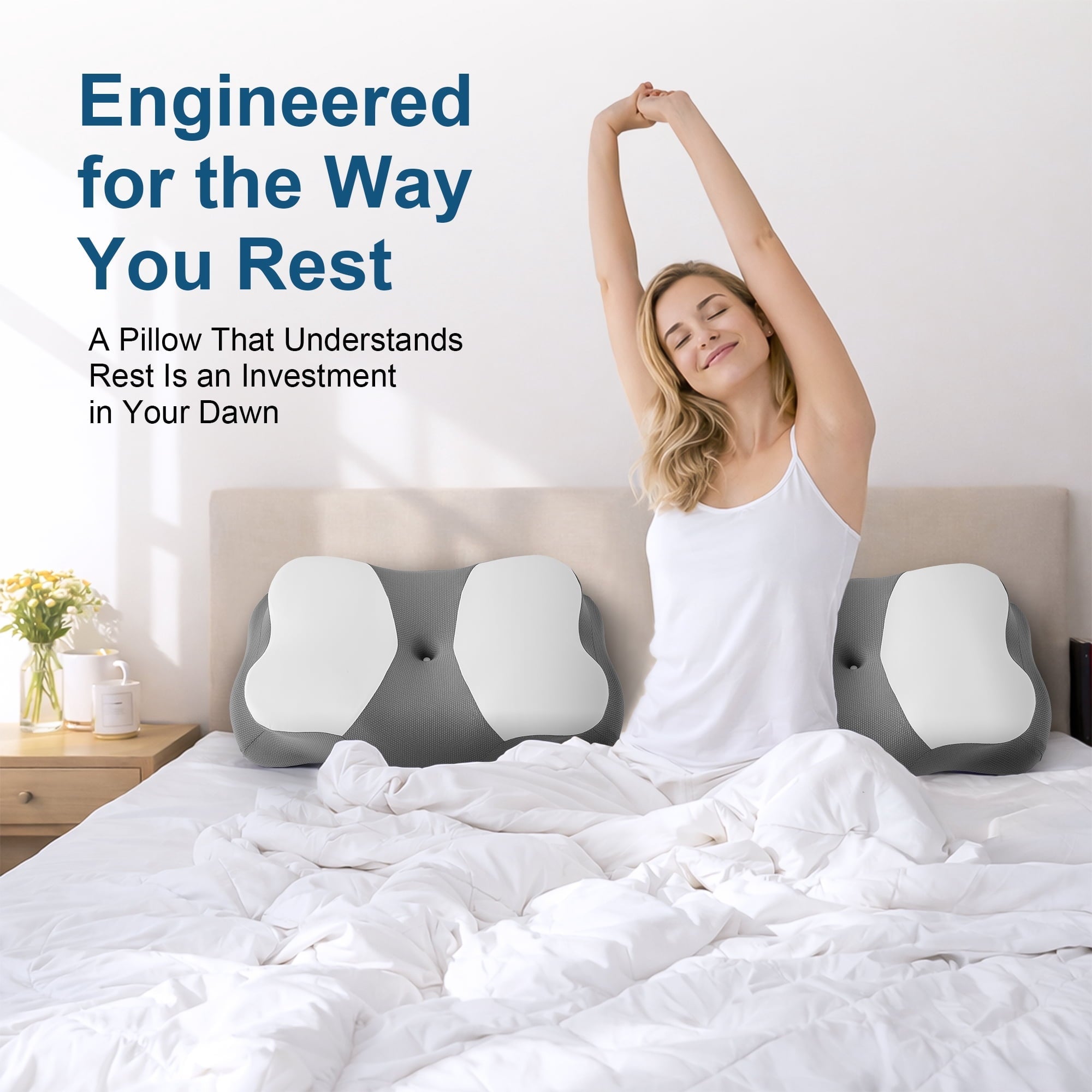 Fluffy Shredded Memory Foam Cervical Pillow for Sleeping Support - Orthopedic Bed Pillow for Neck, Shoulder Pain Relief, Adults, Side... - Decorative Throw Pillow Cushion for Sofa & Bed Detail