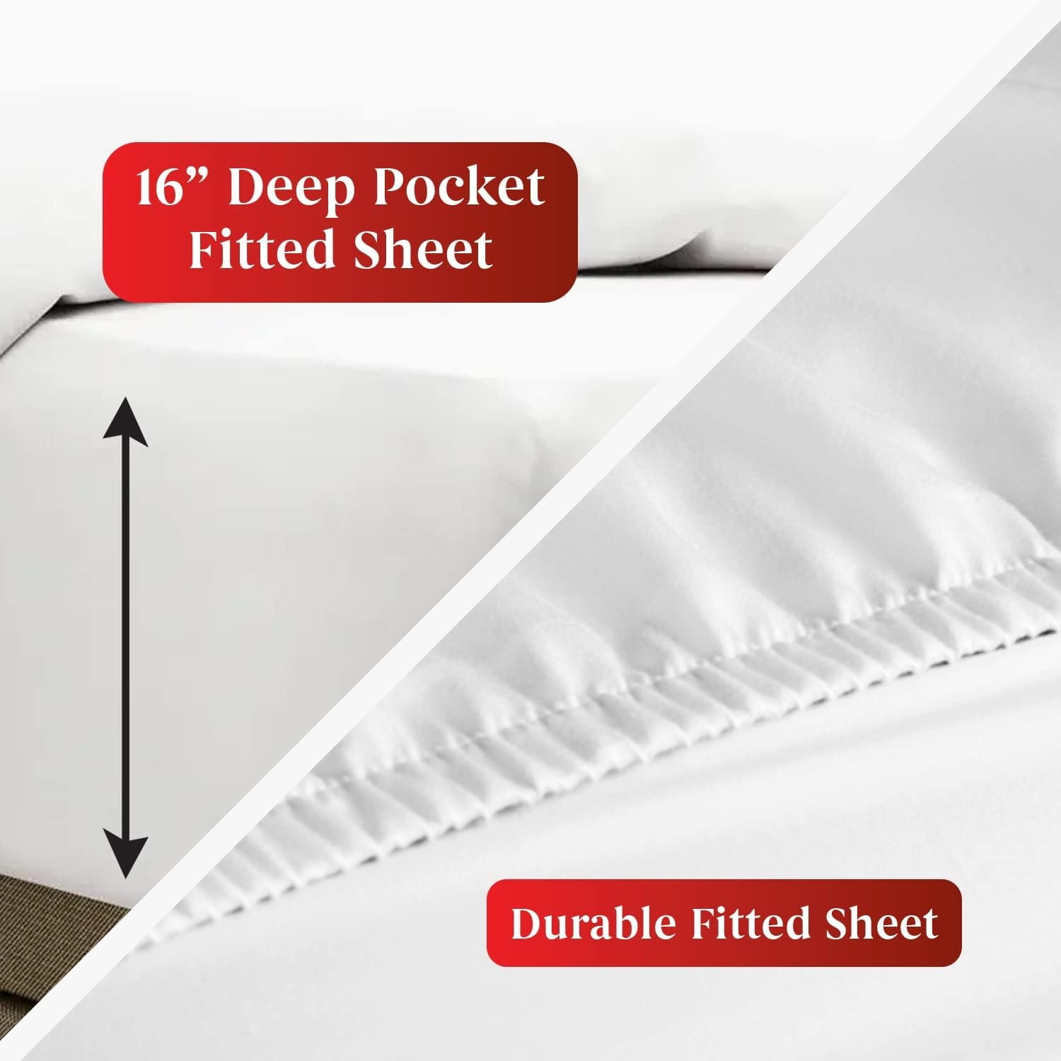 Ultra-Soft Sheet Set of 4, 16-inch Deep Pocket - Microfiber Bed Sheets, White - Cooling Hotel Quality Bedding Sheets and Pillowcases Detail