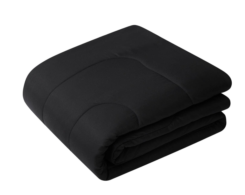 Hypoallergenic Cloud 7 Piece Reversible Bed in a Bag Comforter Set with Sheets, Black, King - All-Season Down Alternative Comforter Insert Detail