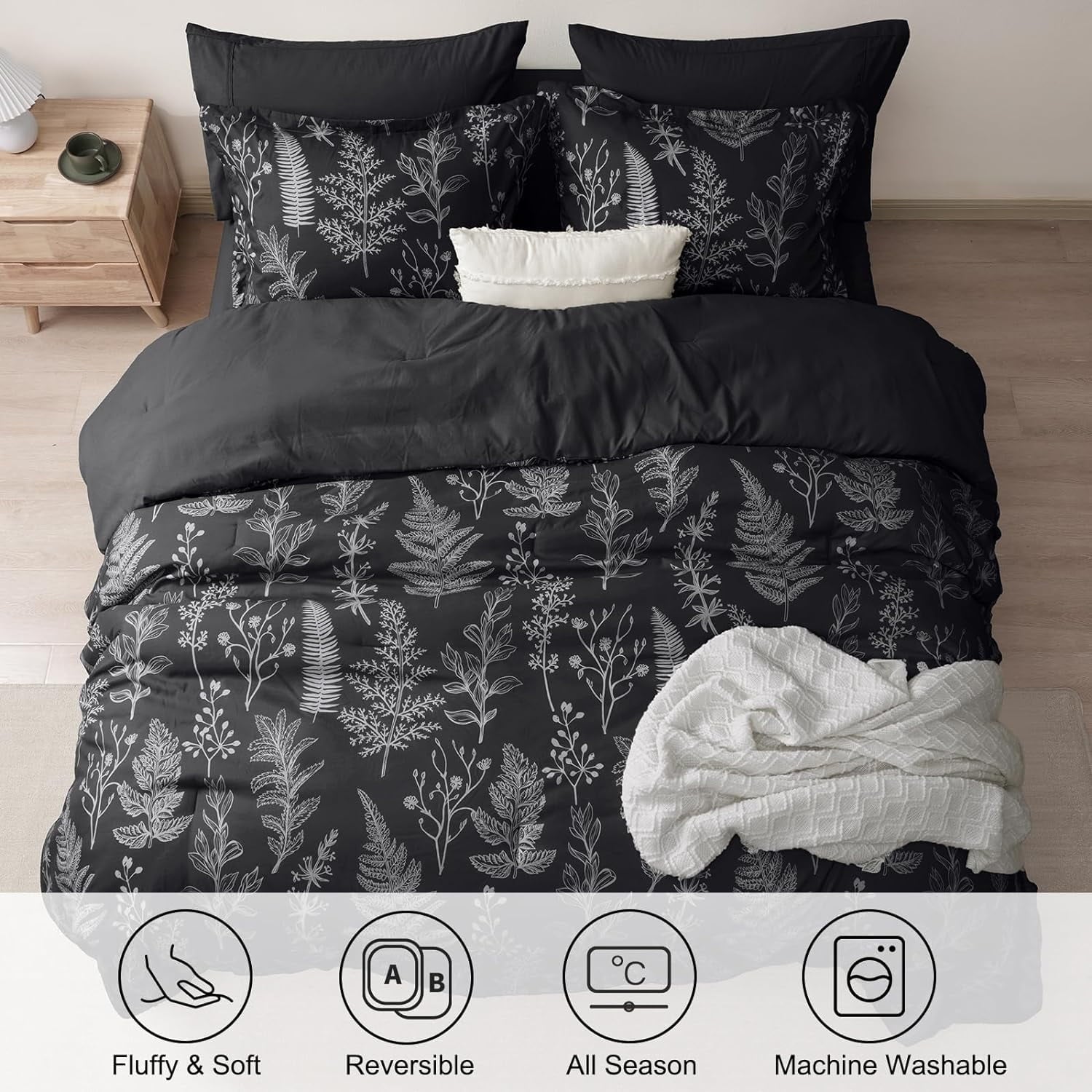 Fluffy Down Alternative 3 Pieces Printed Comforter Set Queen Size, Lightweight Botanical Floral Bed in a Bag, Ultra Soft Bedding Set with 1 R... - Cloud-Like Soft Lightweight Bed Comforter Detail