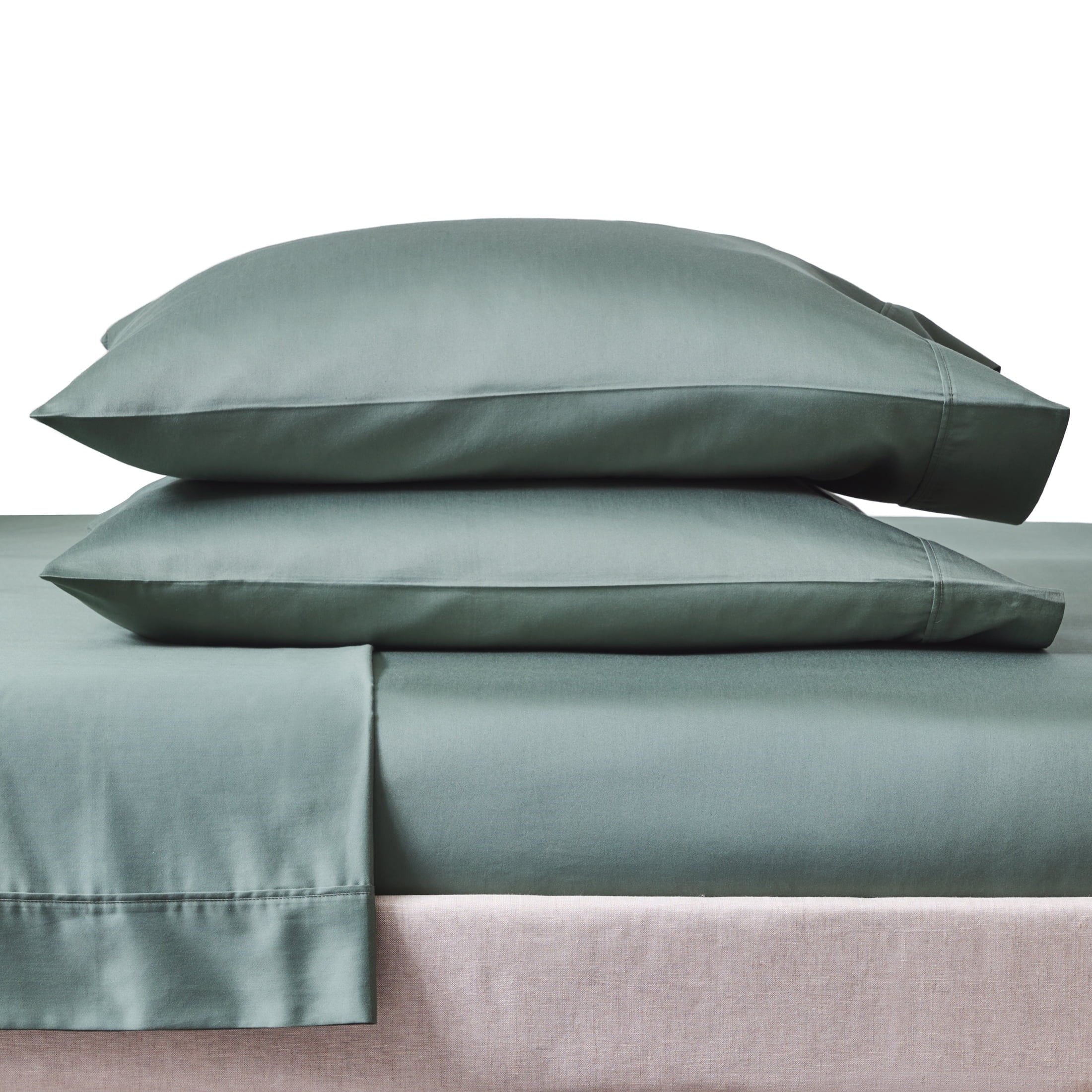 Breathable Luxury 4-Piece 300 Thread Count Green Ash Cotton Sateen Bed Sheet Set, Cali King - Breathable Egyptian Cotton Flat & Fitted Sheets Detail