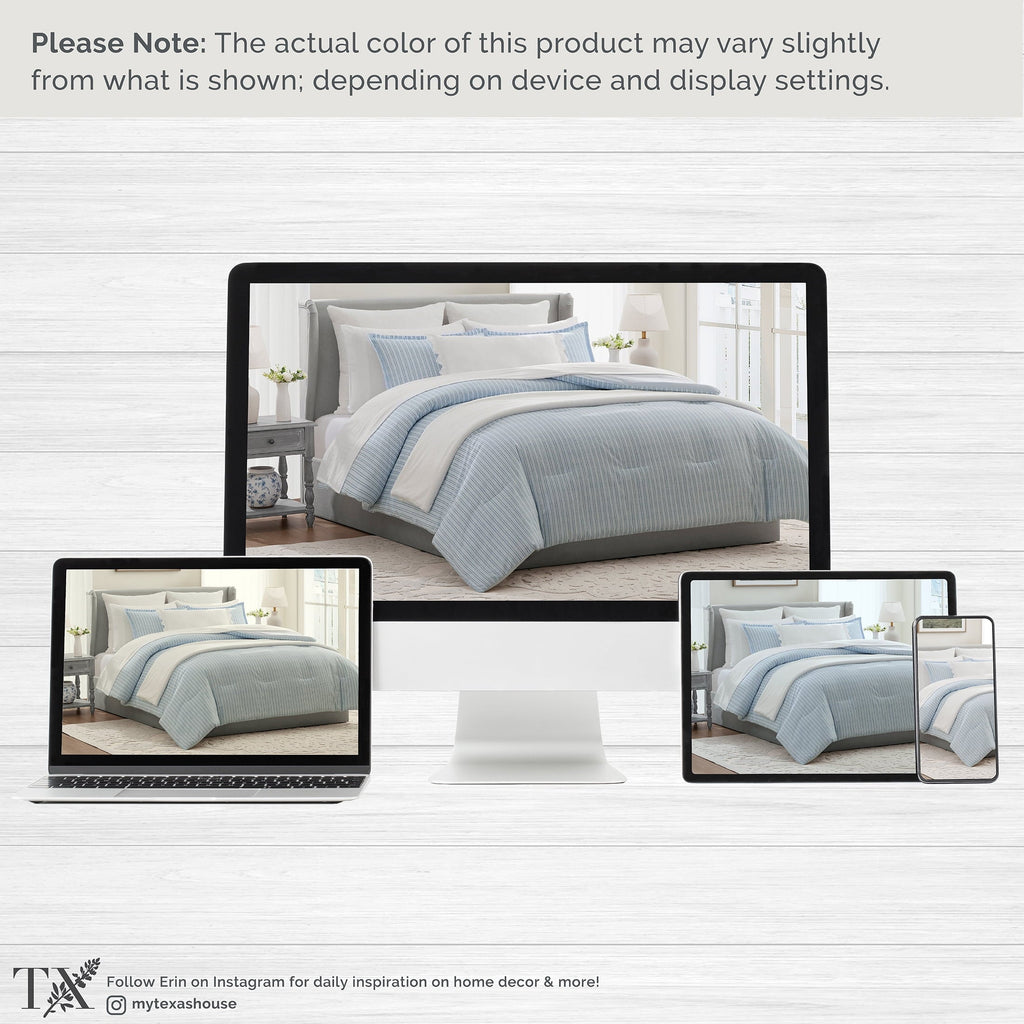 Fluffy Down Alternative Stripe 11-Piece Comforter Set with Sheets, Blue, Queen - Luxurious Quilted Duvet Cover Set Detail