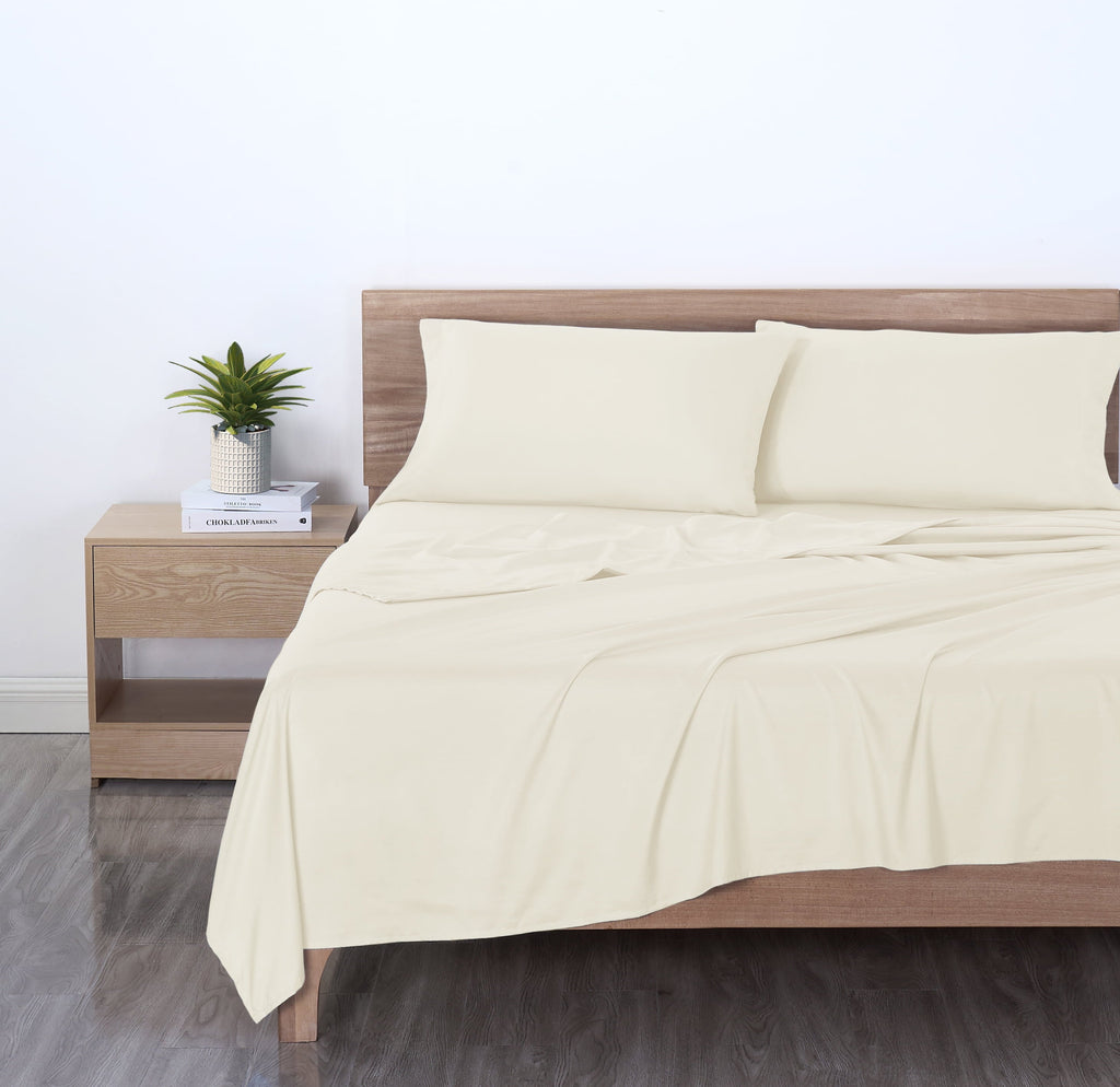 Breathable Luxury Basic Value Microfiber Bed Sheet Set, Vanilla Dream, Full, 4 Piece - Breathable Egyptian Cotton Flat & Fitted Sheets Detail