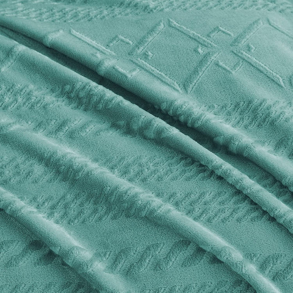 Cozy Fleece Queen Size Soft Bed Blanket, Warm Fuzzy Luxury Bed Blankets, Decorative Geometry Pattern Plush Throw Blanket for Bed,... - Cozy Fleece Throw Blanket for Couch & Bed Detail