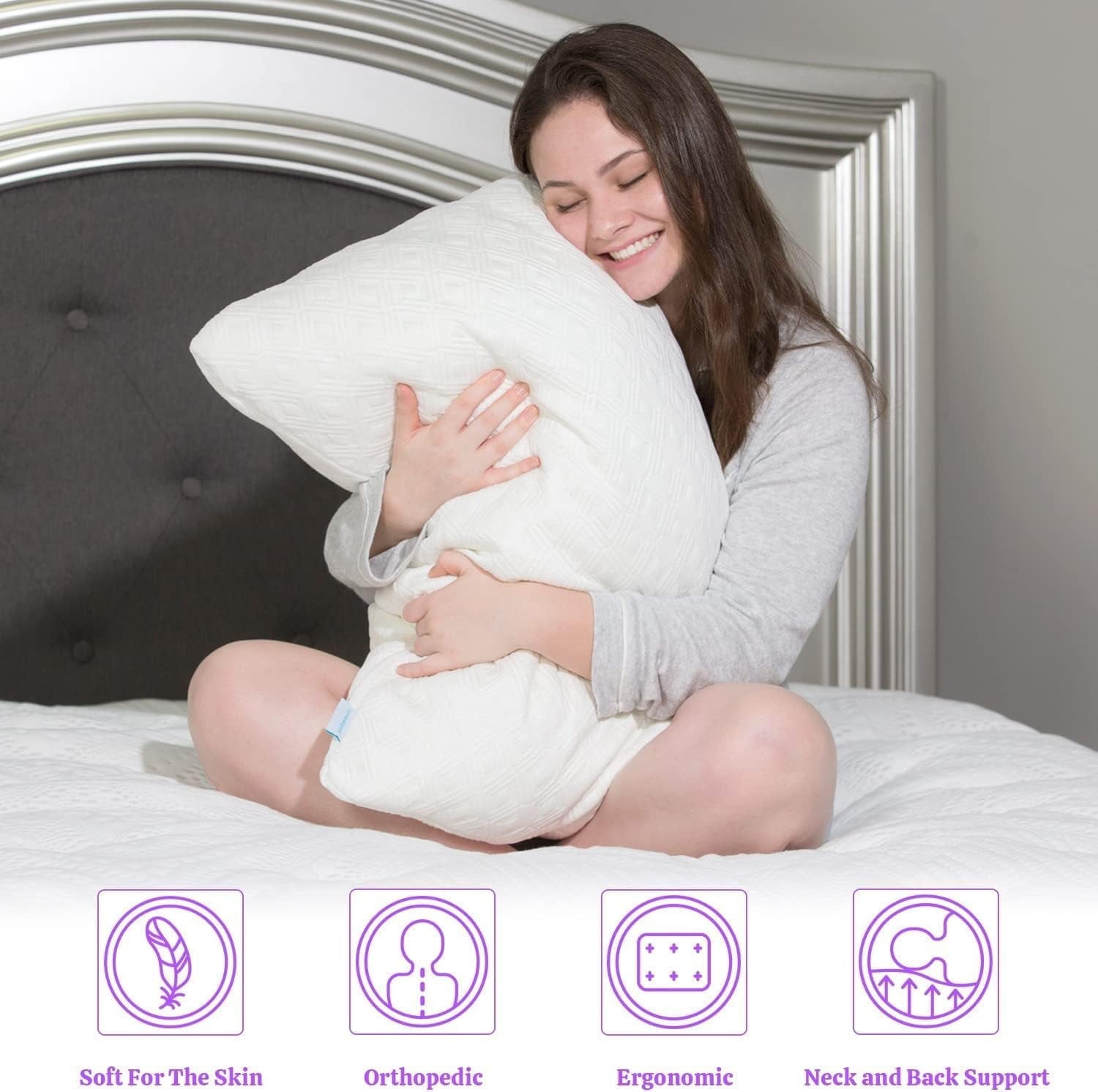 Ergonomic Memory Foam King Size Bamboo Pillow, Memory Foam Bed Pillows with Washable Pillowcases, King - Ergonomic Memory Foam Pillow for Neck Pain Support Detail