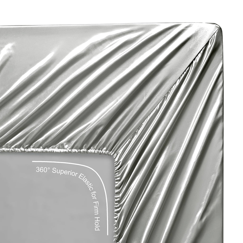 Ultra-Soft Luxury Satin Sheets Set Full Size Light Gray, 4-Piece Bedding Sets with Deep Pockets - Soft and Smooth Satin Bed Shee... - Luxury Bed Sheet Set with Deep Pockets Detail
