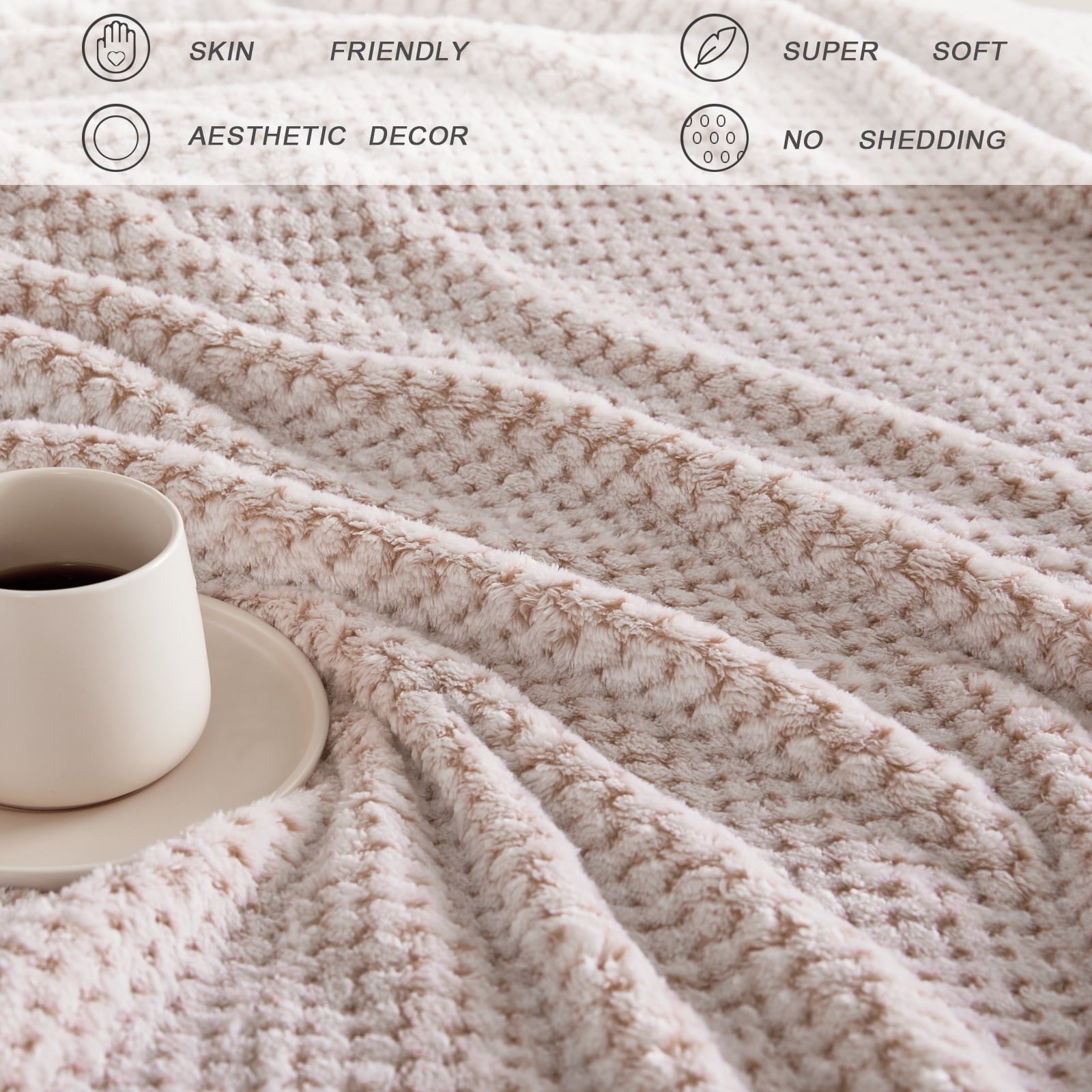 Lightweight Warm Waffle Textured Mixed Camel Fleece Blanket, Super Soft and Warm 50"x70" Throw Blanket for Couch, Cozy, Fuzzy and Ligh... - Super Soft Reversible Sherpa Flannel Blanket Detail