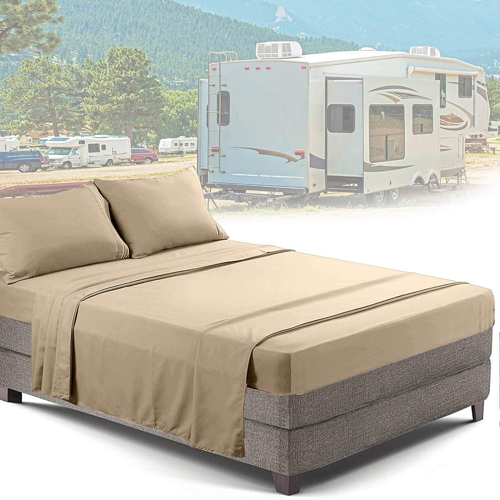 Wrinkle-Resistant RV/Short Queen 6-Piece Bed Set for Campers - Deep Pocket Fitted Sheet Luxury Soft Microfiber, Teal - Luxury Bed Sheet Set with Deep Pockets Detail