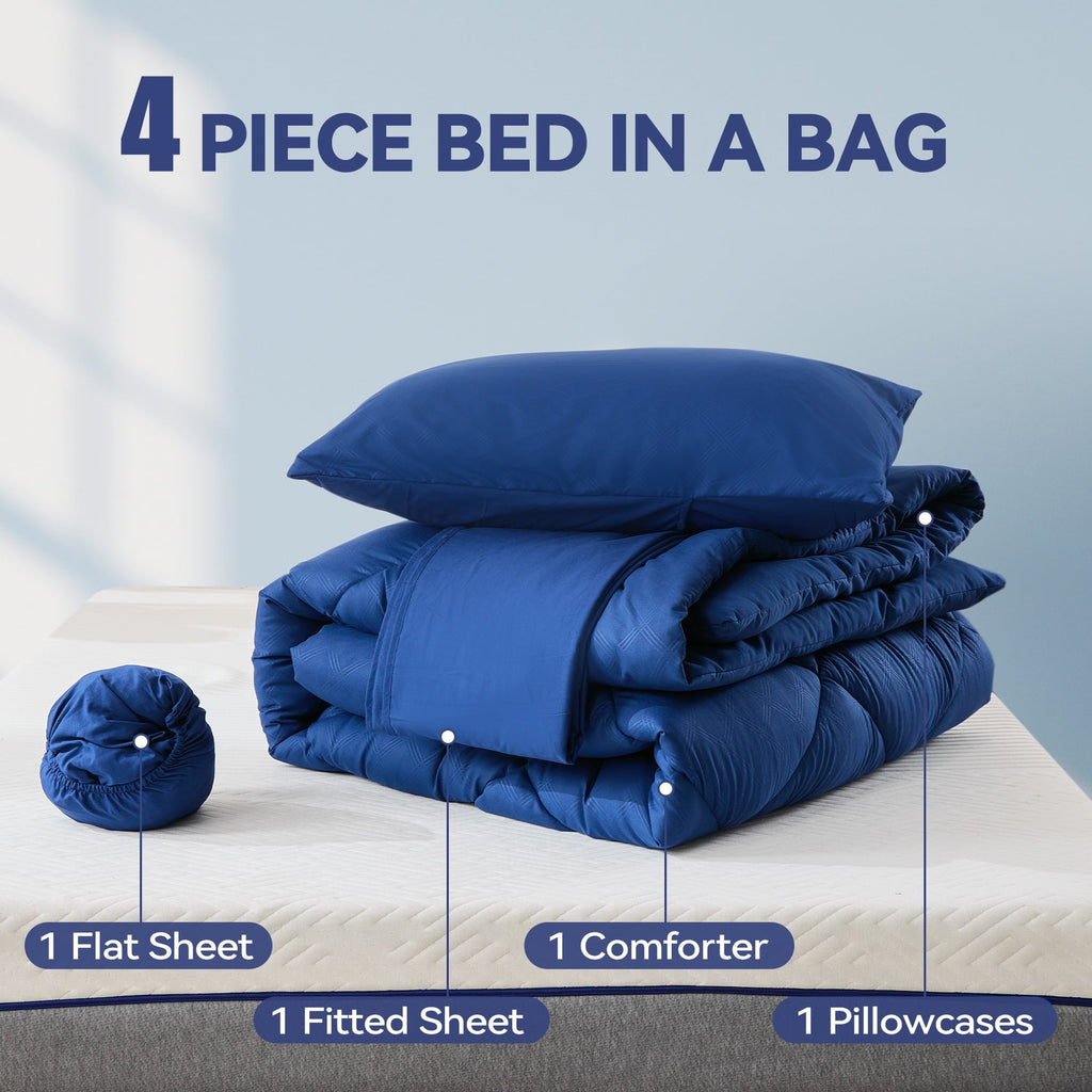 Luxurious Quilted Full Comforter Set 4 Pieces,Comforter Set,Bed in a Bag, Bedding Set with Comforter,Fitted Sheet,Flat Sheet,Pillowcase... - Luxurious Quilted Duvet Cover Set Detail