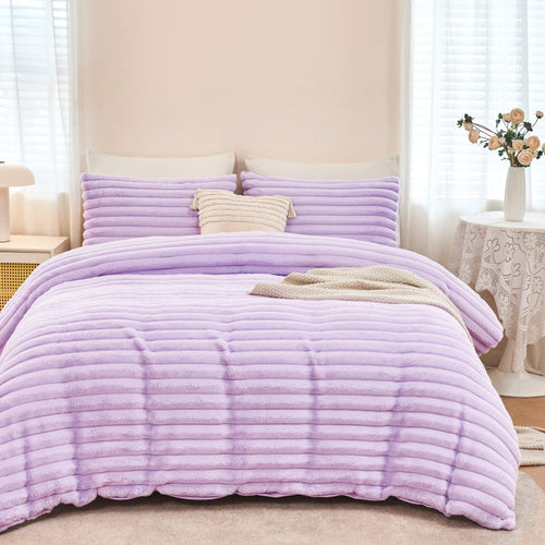 All-Season Fleece Twin Comforter Set, Light Purple Super Soft Furry Plush Bedding, Luxury Fluffy Fuzzy Heavy Bed Set for Winter ... - All-Season Down Alternative Comforter Insert Detail