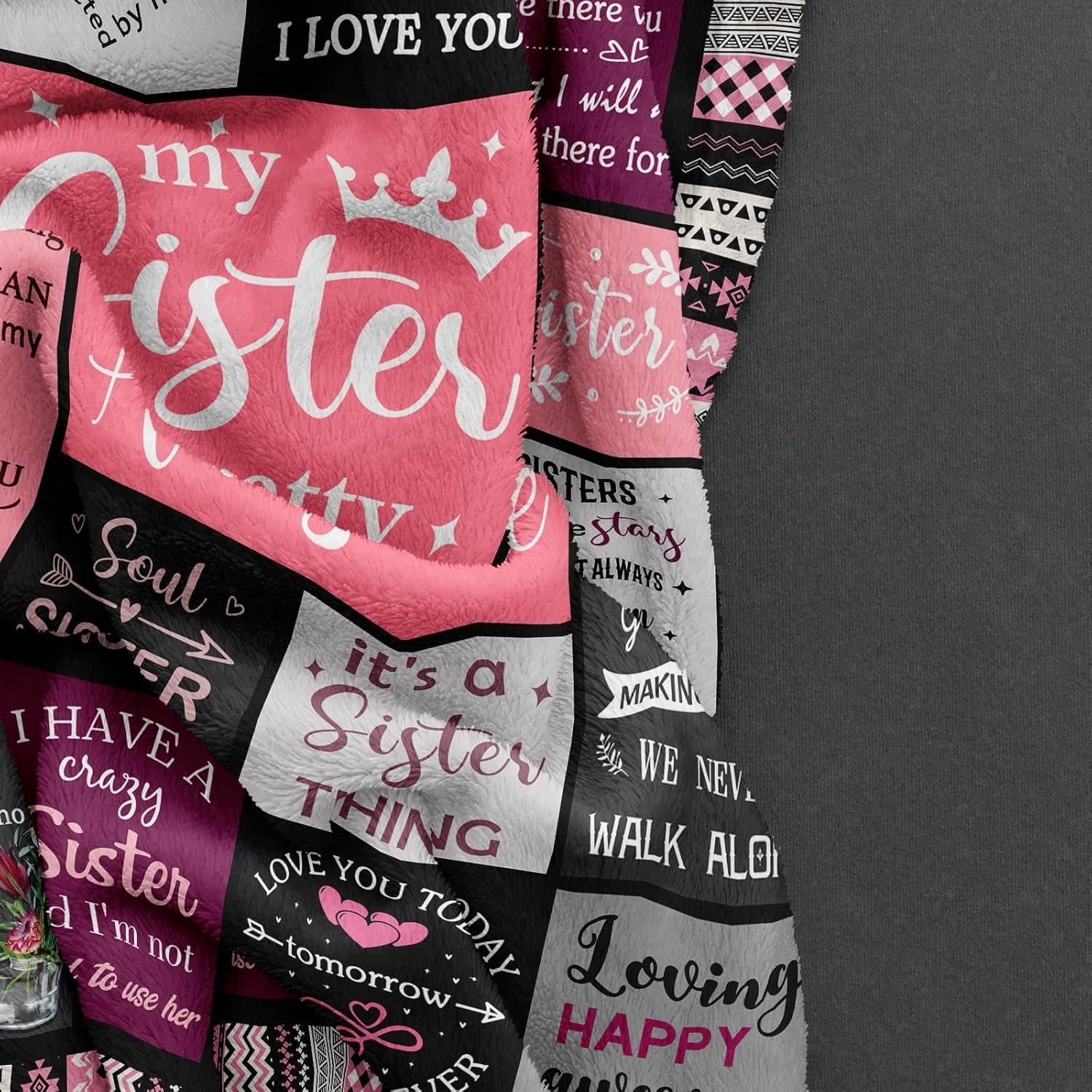 Cozy Fleece Sister Gifts , Sisters Birthday Gift Idea, Best Sister Ever Gift for Women, Birthday Gifts for Sisters, Sis Soft Thro... - Cozy Fleece Throw Blanket for Couch & Bed Detail