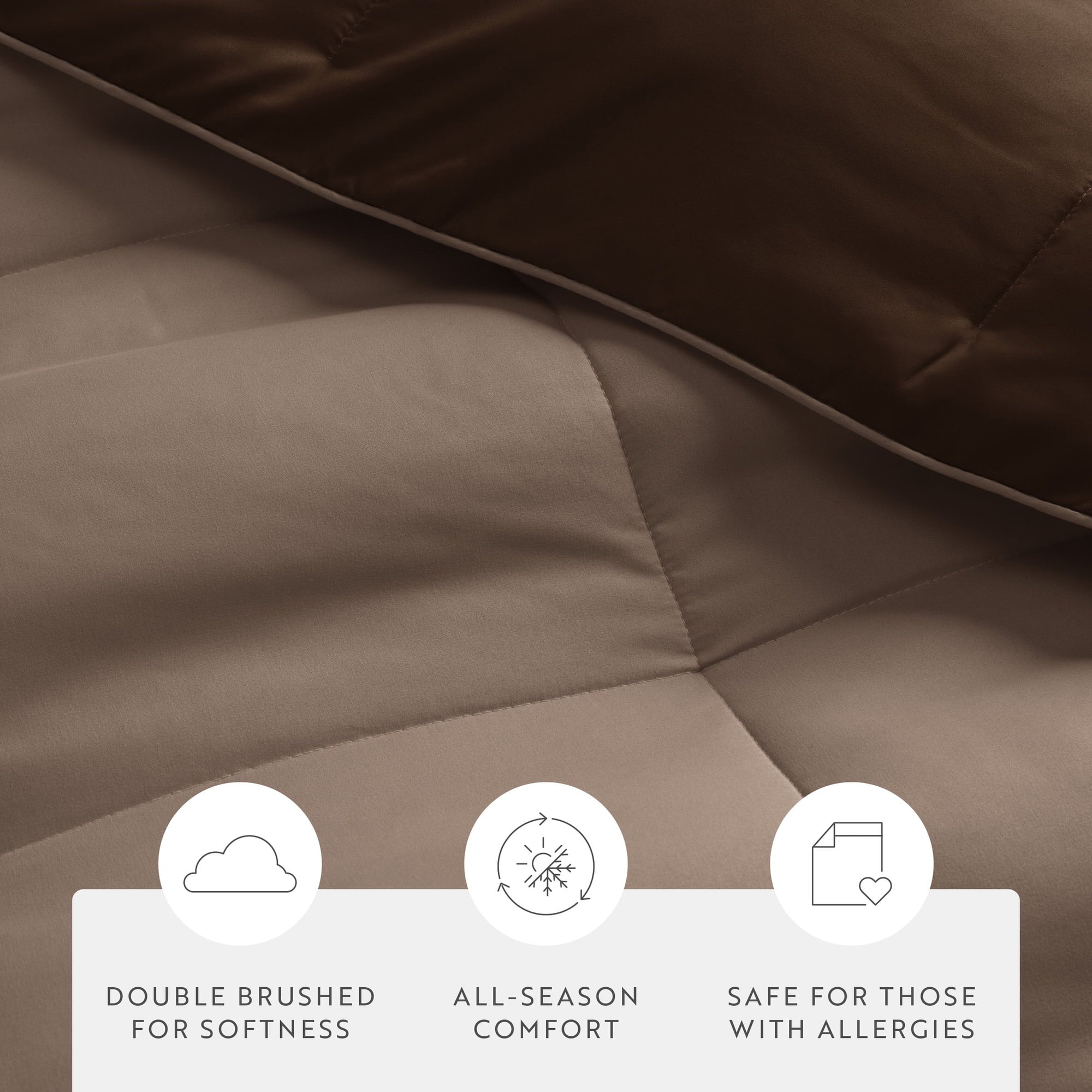 All-Season All Season Reversible Comforter Set Breathable Cool in Taupe & Chocolate Brown Full/Queen Size Bedding - All-Season Down Alternative Comforter Insert Detail