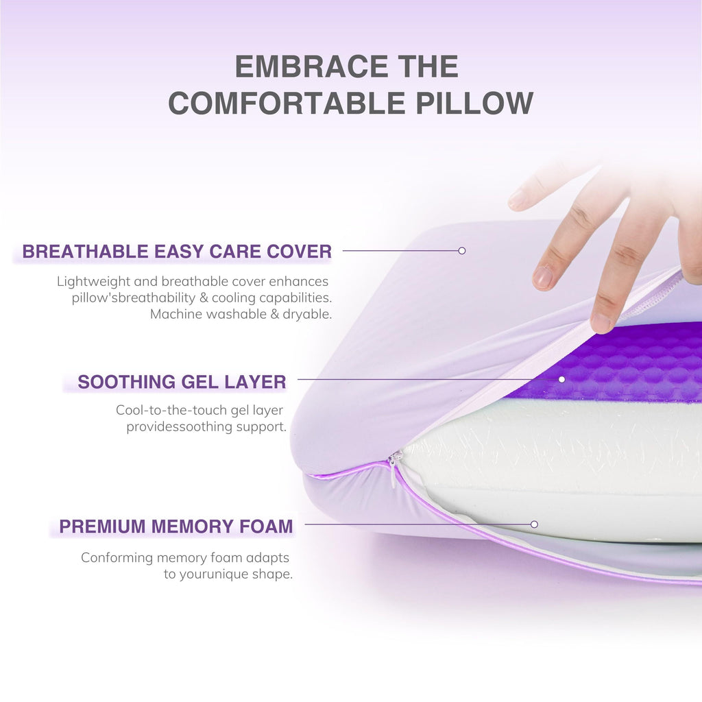 Ergonomic Memory Foam Memory Foam Pillow, Cooling Gel Bed Pillow, Queen, Purple - Ergonomic Memory Foam Pillow for Neck Pain Support Detail
