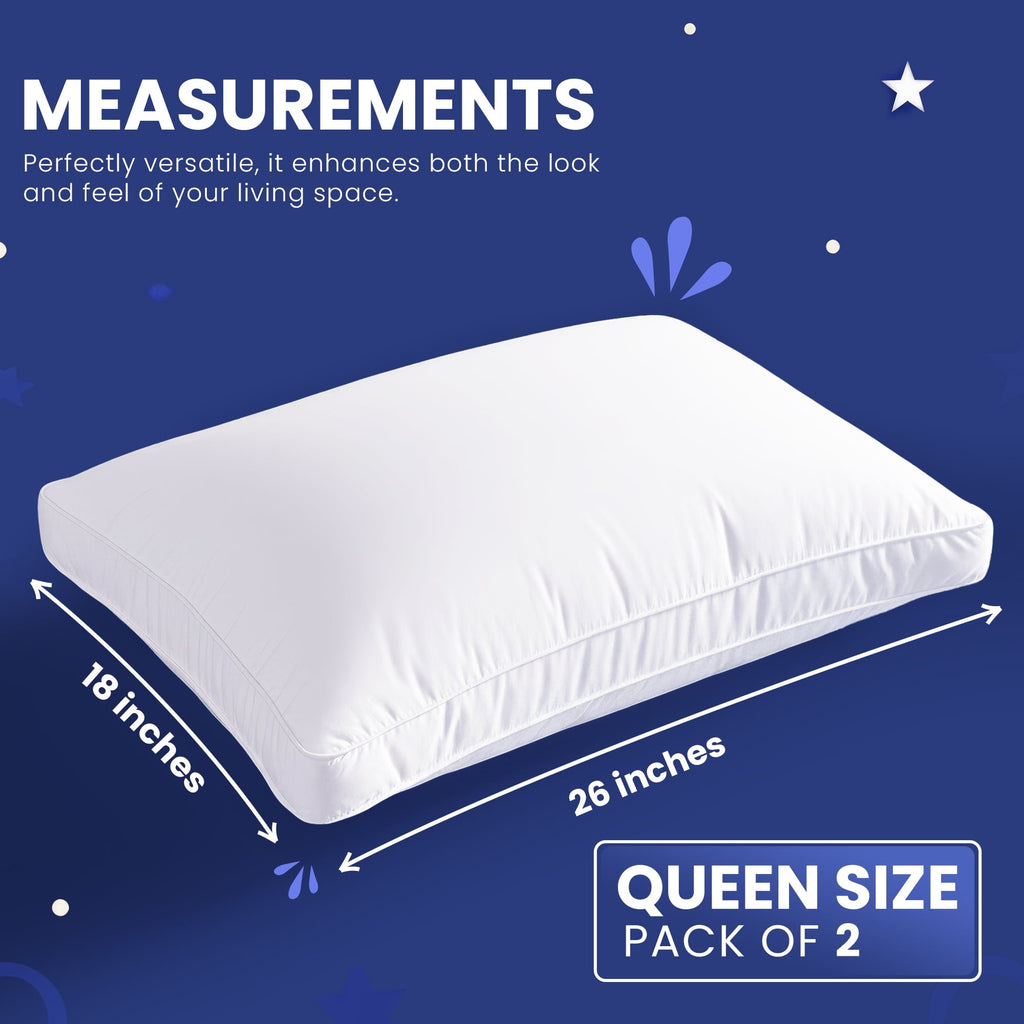 Fluffy Shredded Queen Bed Pillow, 26"L x 18" W, Set of 2, Soft and High-Quality, Gusseted Pillow for All Sleep Positions (White) - Ergonomic Memory Foam Pillow for Neck Pain Support Detail