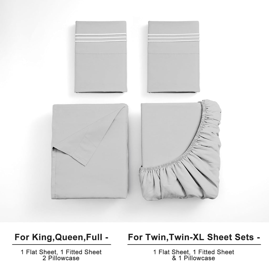Premium Egyptian Cotton Twin Bed Sheet Set 3 Piece, Hotel Luxury Super Soft 1800 Series Microfiber Bed Sheets Set, Wrinkle Free Breathable, U... - Premium Ultra-Soft Pillowcase Pair for Sleeping Detail