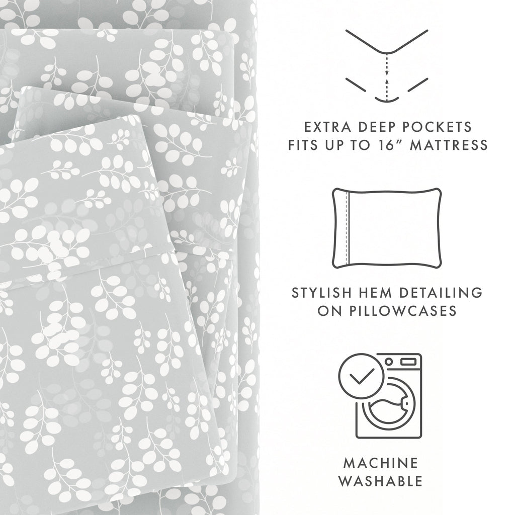 Premium Egyptian Cotton 4 Piece Pattern Microfiber Bed Sheets Set, Gray Wheat, Full - Cooling Hotel Quality Bedding Sheets and Pillowcases Detail