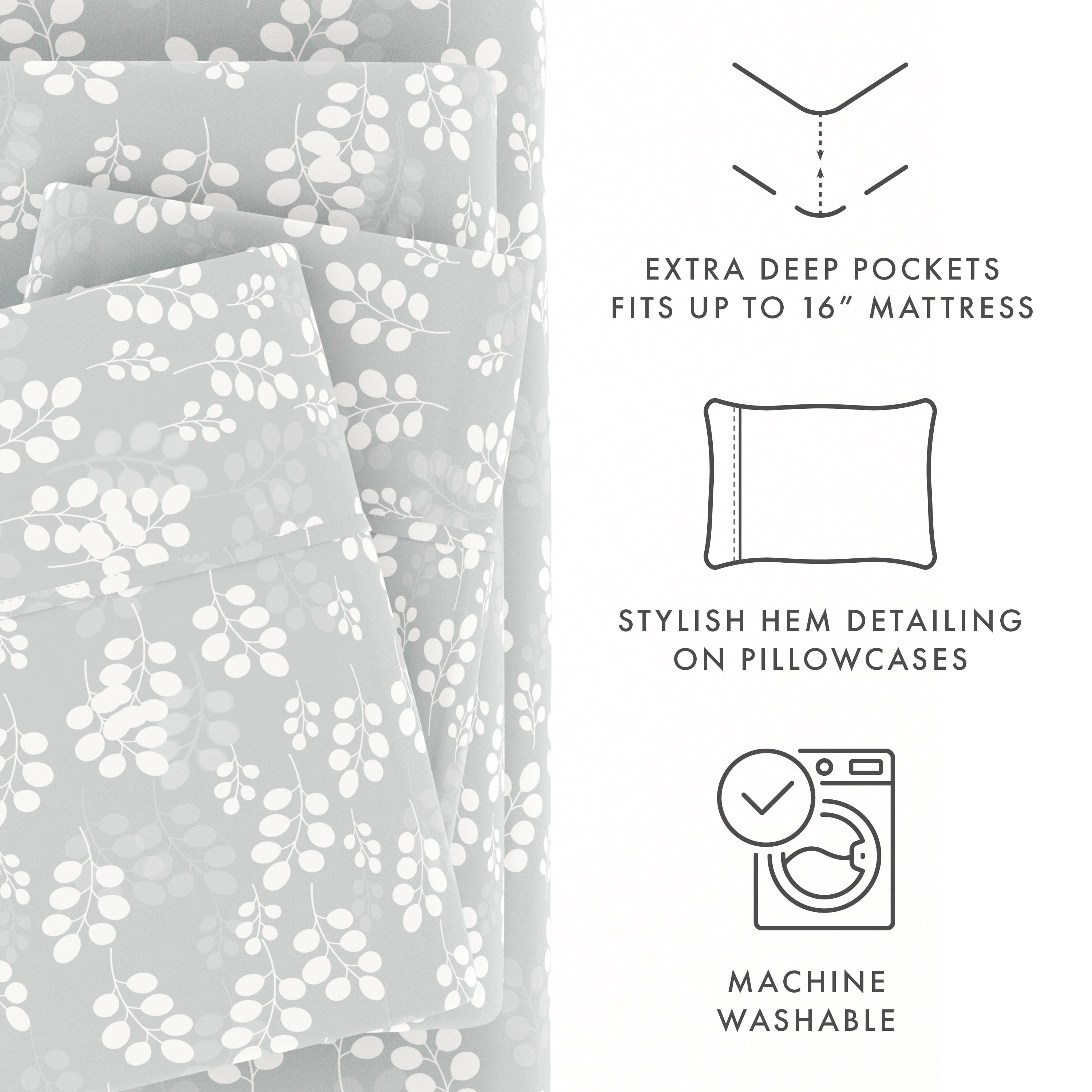 Premium Egyptian Cotton 4 Piece Pattern Microfiber Bed Sheets Set, Gray Wheat, Full - Cooling Hotel Quality Bedding Sheets and Pillowcases Detail