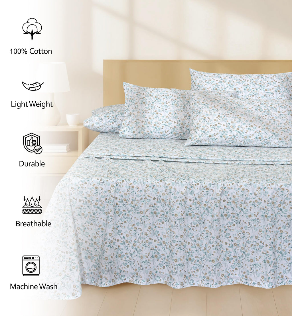 Premium Egyptian Cotton 6 Pcs Cotton Sheets - 100% Natural Cotton Soft, Lightweight & Breathable Crispy Percale Bed Sheets, King Size Sheets ... - Breathable Egyptian Cotton Flat & Fitted Sheets Detail