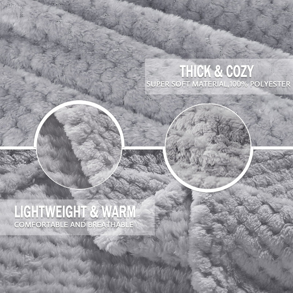 Super Soft Flannel Waffle Textured Extra Large Fleece Blanket, Super Soft and Warm Throw Blanket for Couch, Sofa and Bed (Light Grey, 50... - Super Soft Reversible Sherpa Flannel Blanket Detail