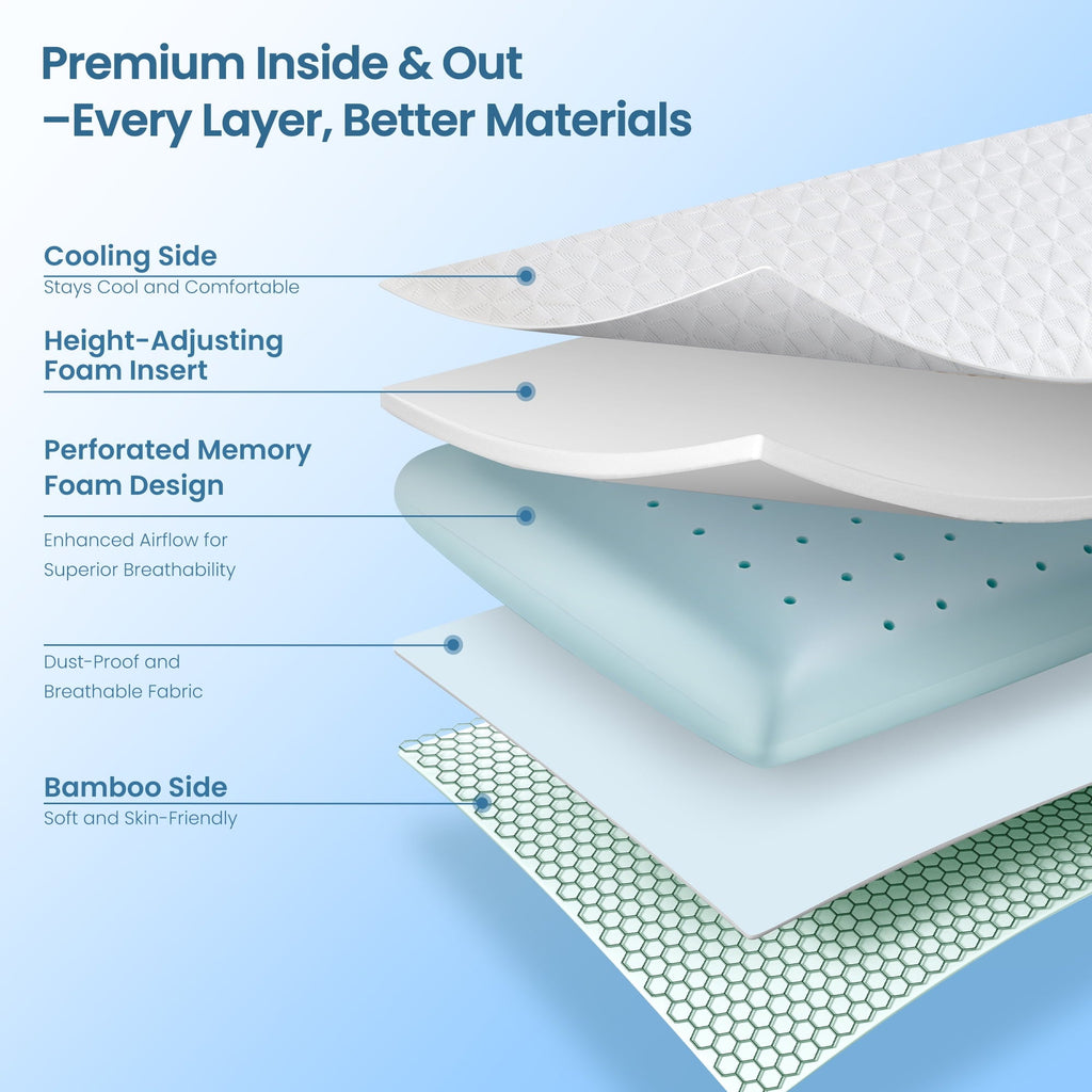 Hotel Collection Gel Memory Foam Pillow for Bed, Adjustable Height Bed Pillow with 0.8" Removable Insert, Ergonomic Neck Support for S... - Ergonomic Memory Foam Pillow for Neck Pain Support Detail
