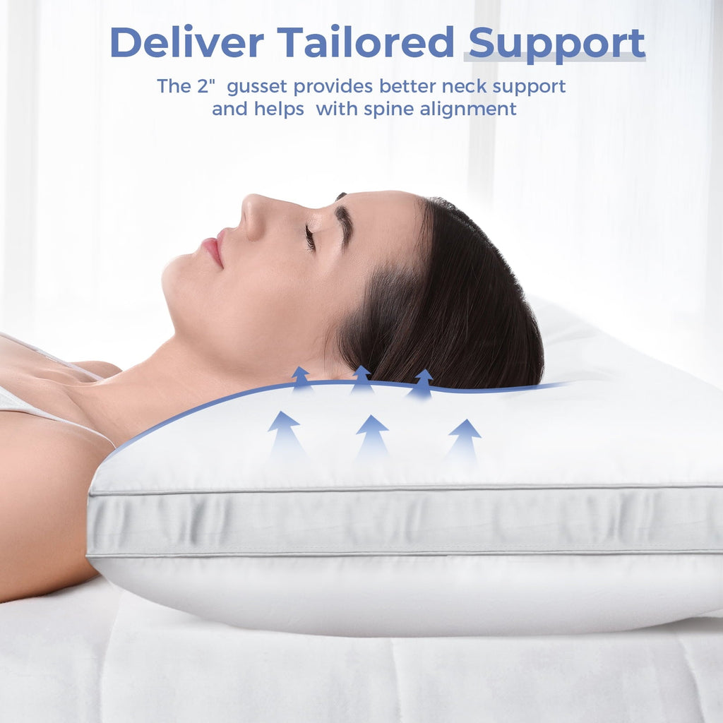 Orthopedic Support Bed Pillows King Size Set of 2, Luxury Hotel Quality,Fluffy and Supportive Gusseted Bed Pillows for Side, Back, or St... - Ergonomic Memory Foam Pillow for Neck Pain Support Detail