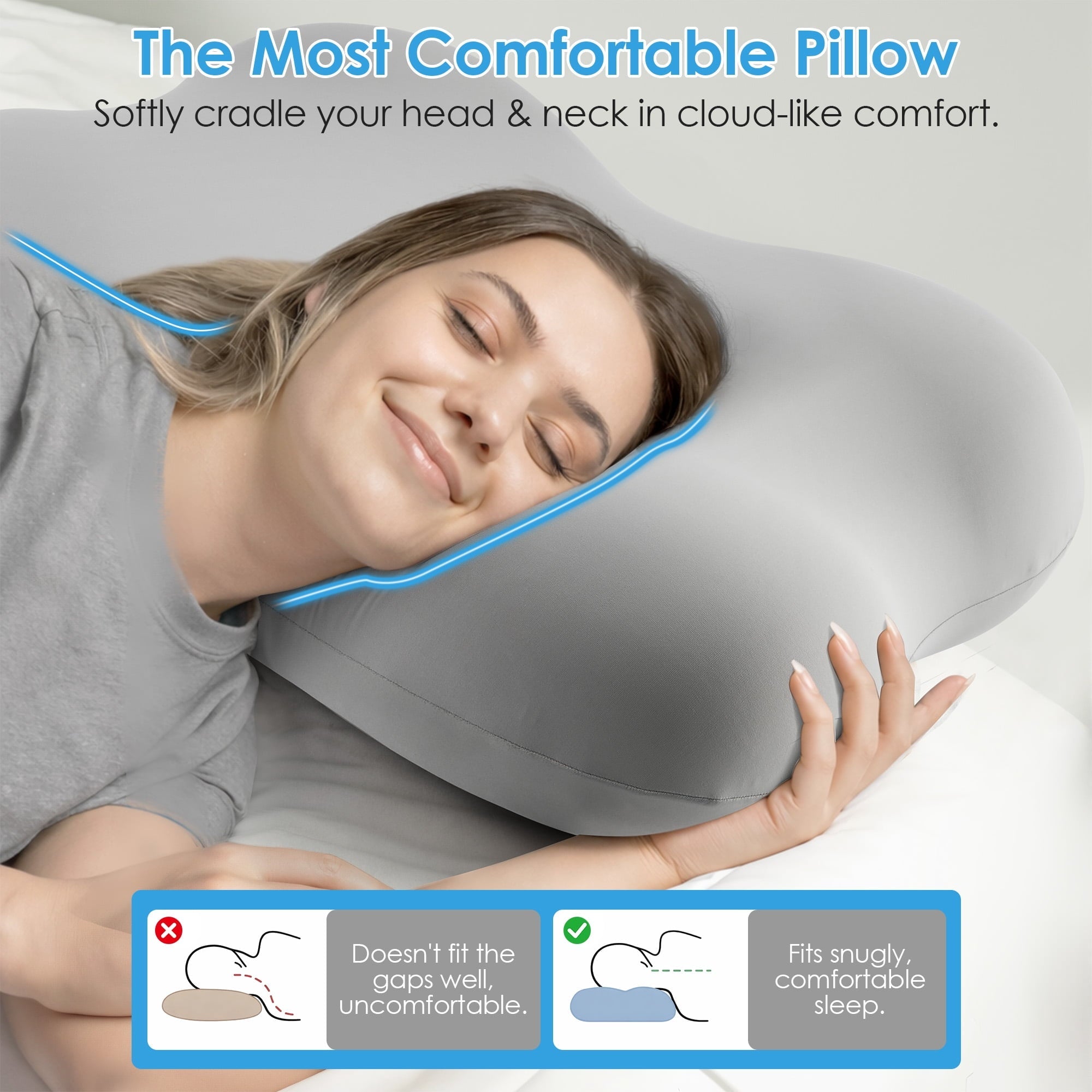 Fluffy Shredded Cervical Pillow Orthopedic Cervical Pillow for Neck Pain Relief, Memory Foam Bed Pillow with Pillowcase, Contour Bed ... - Hotel Quality Plush Sleeping Pillows Detail