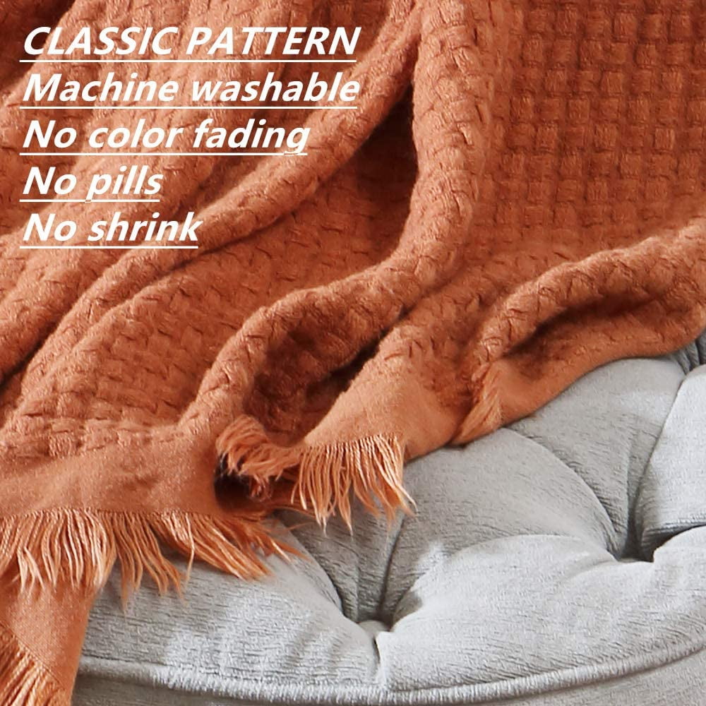 Super Soft Flannel Farmhouse Rust Knit Throw Blanket for Couch Sofa Chair Bed Home Decoration, Soft Warm Cozy Light Weight for Spring Su... - Super Soft Reversible Sherpa Flannel Blanket Detail