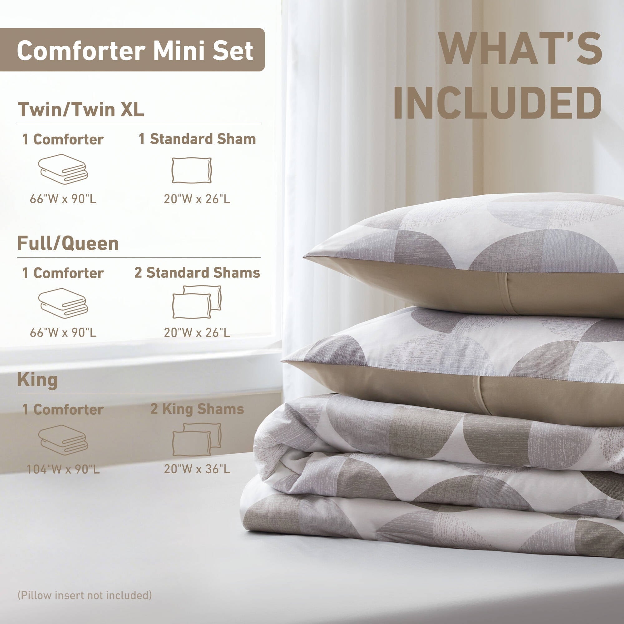 Fluffy Down Alternative Full/Queen Size Comforter Set, Tan/Gray Bedding Set for All Seasons, 3-Piece Round Geometric Print Bedding Comforter Set - Hypoallergenic Ultra-Fluffy Quilt for Winter Detail