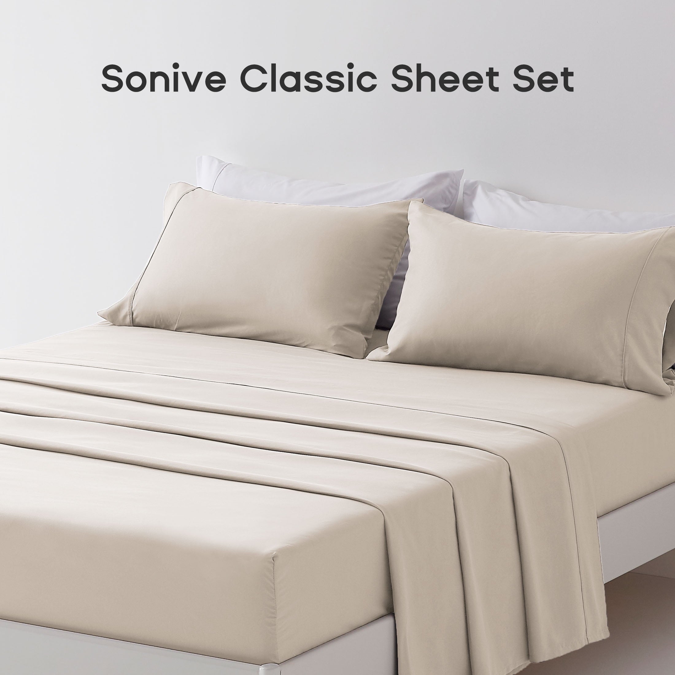 Ultra-Soft Bed Sheet Sets,Ultra Soft Breathable Luxury 4 Piece, (Beige, Queen) - Luxury Bed Sheet Set with Deep Pockets Detail