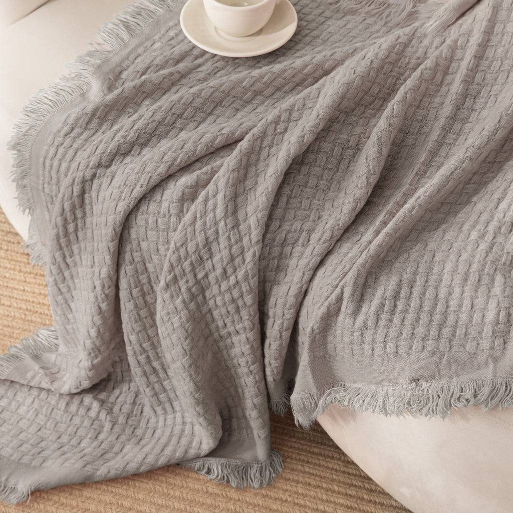 Cozy Fleece Knitted Throw Blanket with Fringes for Couch, Soft and Warm Textured Throw for All Season, Lightweight Breathable Roo... - Lightweight Plush Warm Blanket for All Seasons Detail