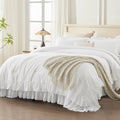 Heavyweight Warmth Queen Comforter Set White - 3 Pieces Soft Fluffy Ruffle Bedding Comforter Sets for Queen Bed, All Season Farmhouse Li... - Luxurious Quilted Duvet Cover Set - Default Title