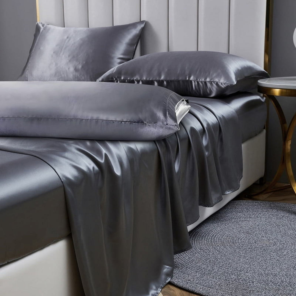 Cooling Sateen Luxury 5-Piece Satin Sheets Twin Silk Sheets Bed Sheet Set Ultra-Silky & Skin-Friendly Deep Pocket Bed Flat Fitted Sheet - Premium Ultra-Soft Pillowcase Pair for Sleeping - Default Title