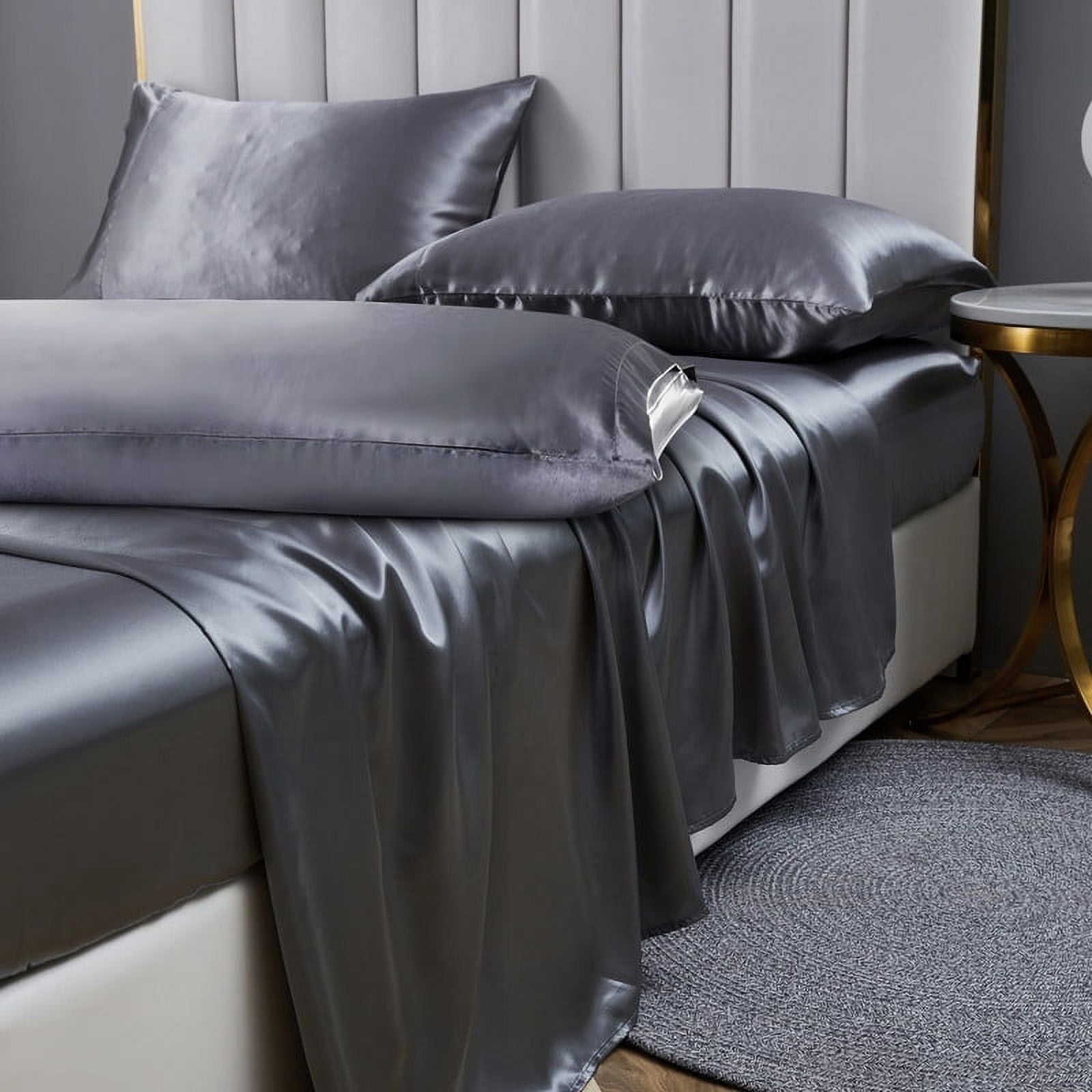 Cooling Sateen Luxury 5-Piece Satin Sheets Twin Silk Sheets Bed Sheet Set Ultra-Silky & Skin-Friendly Deep Pocket Bed Flat Fitted Sheet - Premium Ultra-Soft Pillowcase Pair for Sleeping - Default Title