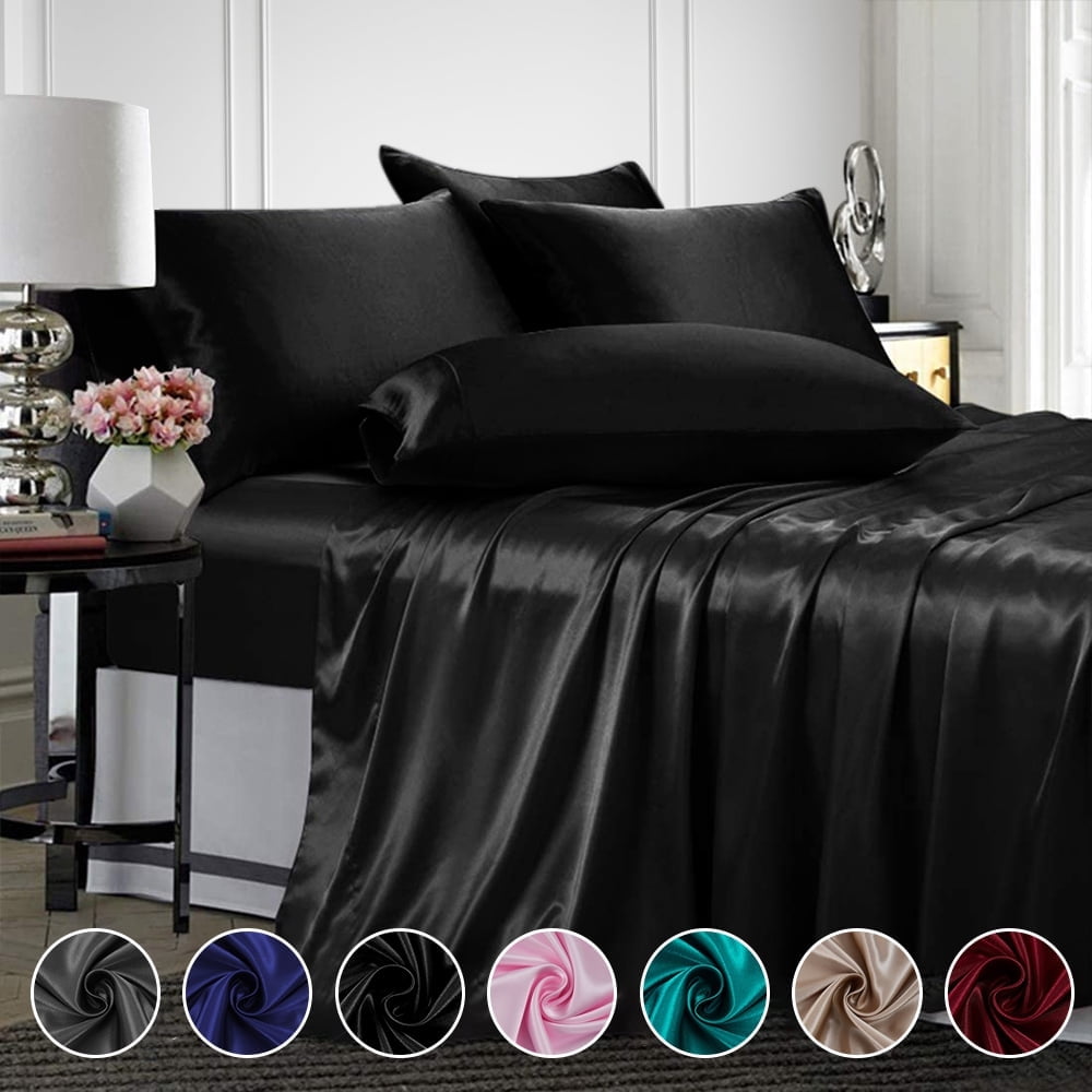 Ultra-Soft Twin Silk Gray Bed Sheet Set Deep Pocket Bed Flat Fitted Sheet, 3-Pieces - Breathable Egyptian Cotton Flat & Fitted Sheets - Default Title