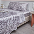 Cooling Sateen Satin Sheets Twin Silk Sheets Silver Leopard Bed Sheet Set Deep Pocket Bed Flat Fitted Sheet, 3-Pieces - Premium Ultra-Soft Pillowcase Pair for Sleeping - Default Title