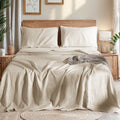 Wrinkle-Resistant Natural Linen Cotton Bed Sheets Set, Deep Pocket - Breathable - Durable - 4 Pieces (Linen, Queen) - Premium Ultra-Soft Pillowcase Pair for Sleeping - Default Title