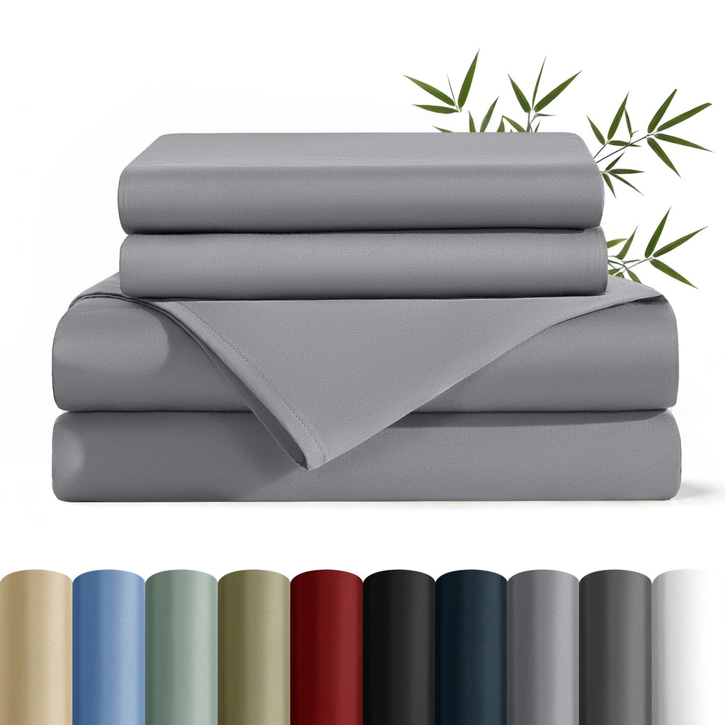 Wrinkle-Resistant Bamboo Queen Sheet Set, Luxury Soft 4 Pieces Bed Sheets with 18" Deep Pocket, Gray - Cooling Hotel Quality Bedding Sheets and Pillowcases - Default Title