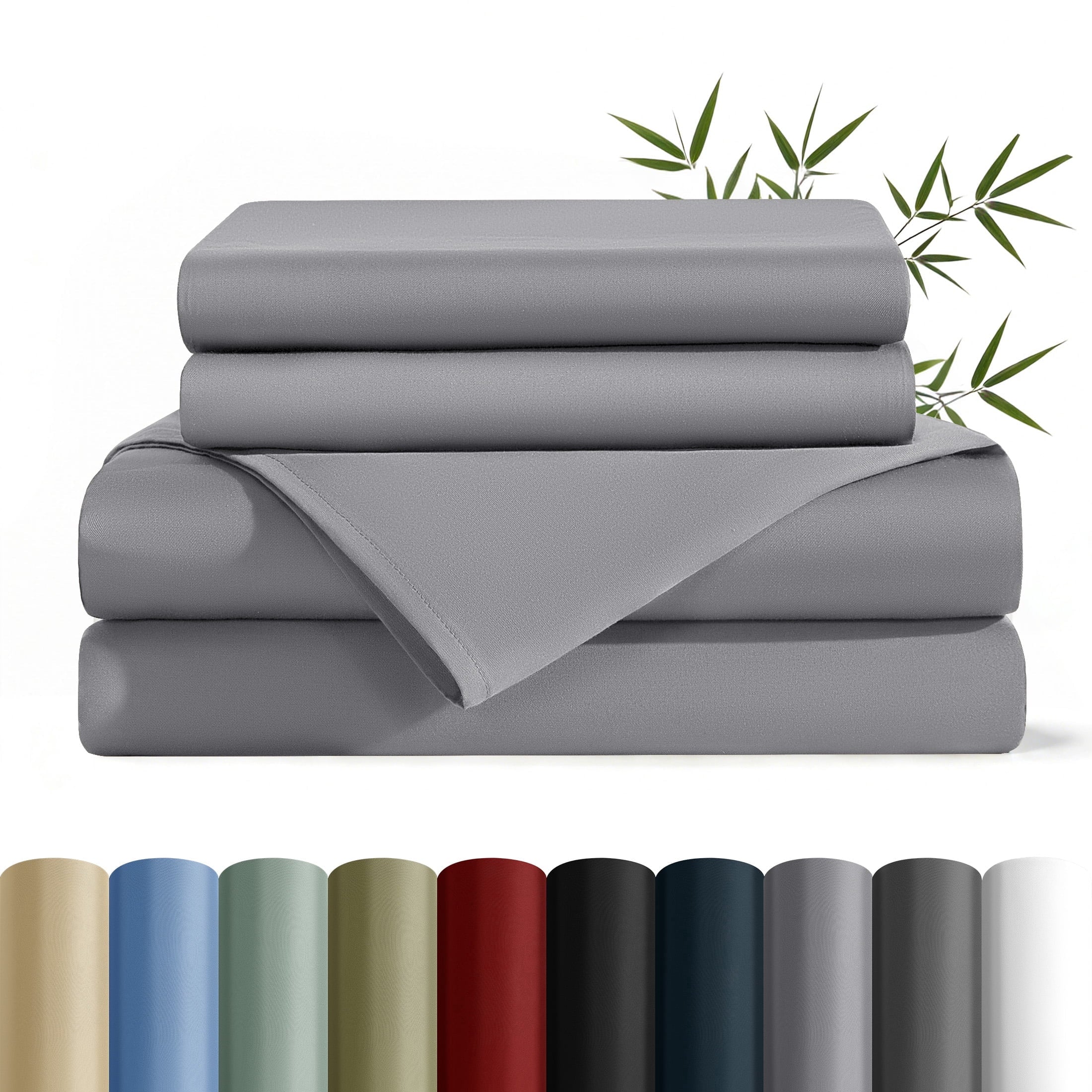 Wrinkle-Resistant Bamboo Queen Sheet Set, Luxury Soft 4 Pieces Bed Sheets with 18" Deep Pocket, Gray - Cooling Hotel Quality Bedding Sheets and Pillowcases - Default Title