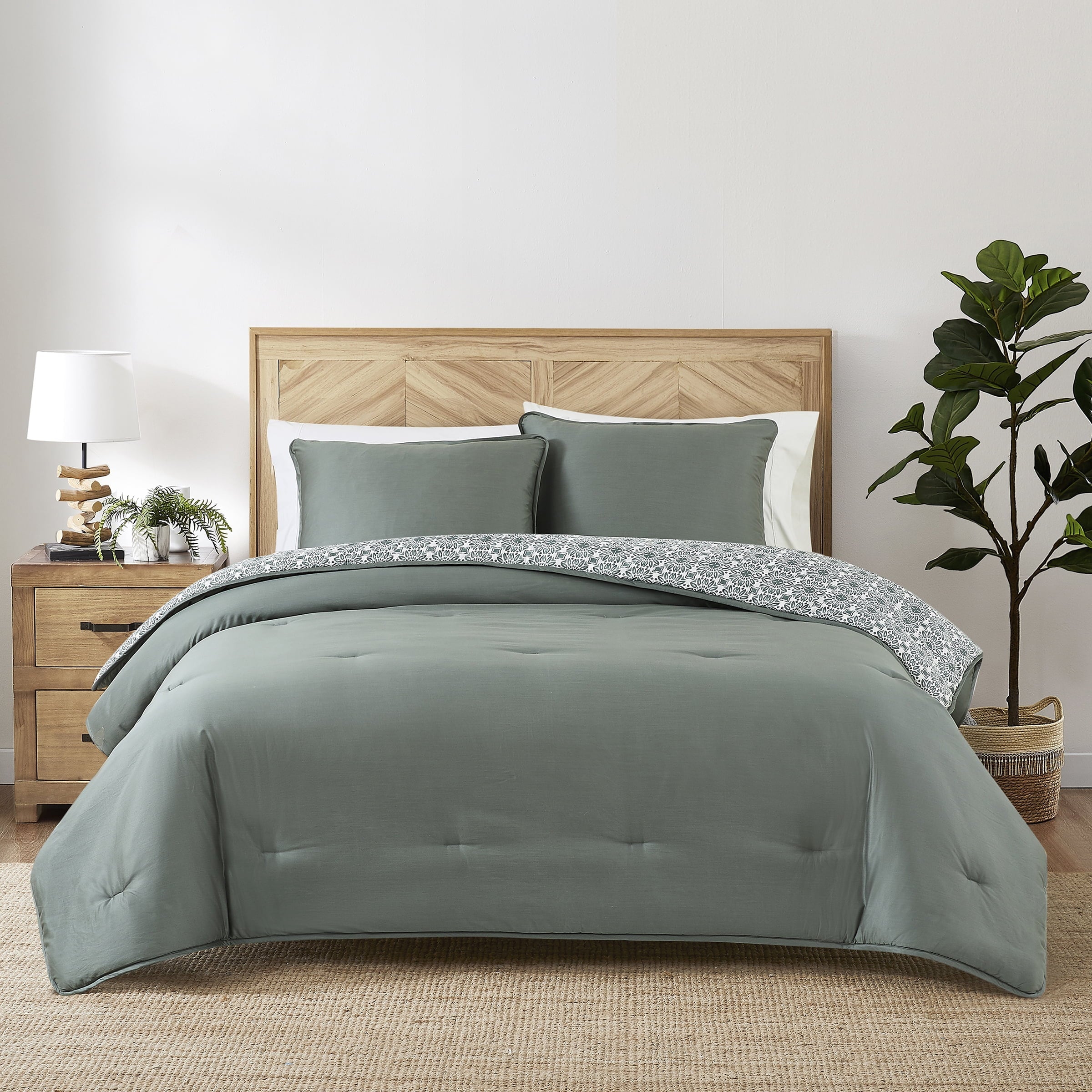 All-Season 3-Piece 400 Thread Count Flag Stone Green Cotton Lyocell Blend Comforter Set, Adult King - Luxurious Quilted Duvet Cover Set - Default Title