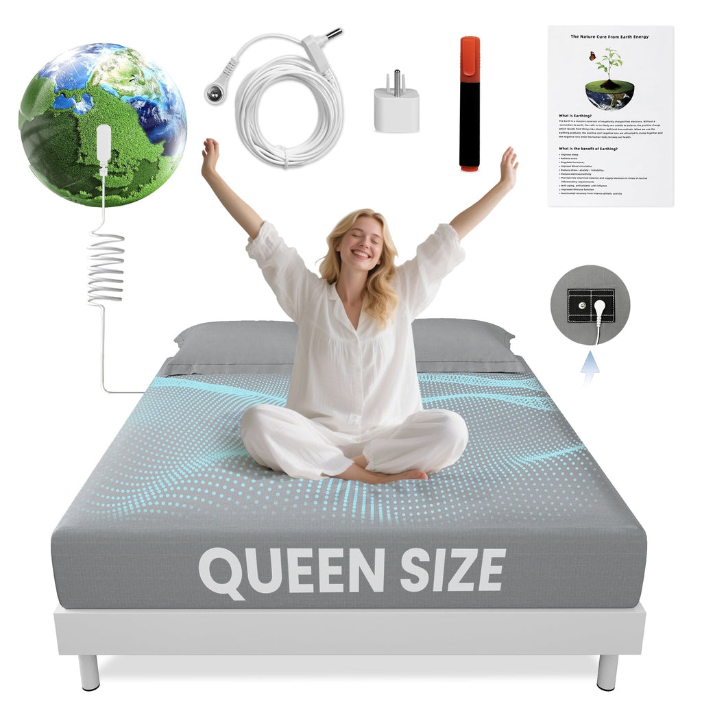 Ultra-Soft Grounding Sheets Queen Size 90% Organic Cotton + 10% Pure Silver Fitted Bed Sheet Gray Fiber Grounding Sheet Earth Ce... - Premium Ultra-Soft Pillowcase Pair for Sleeping - Default Title