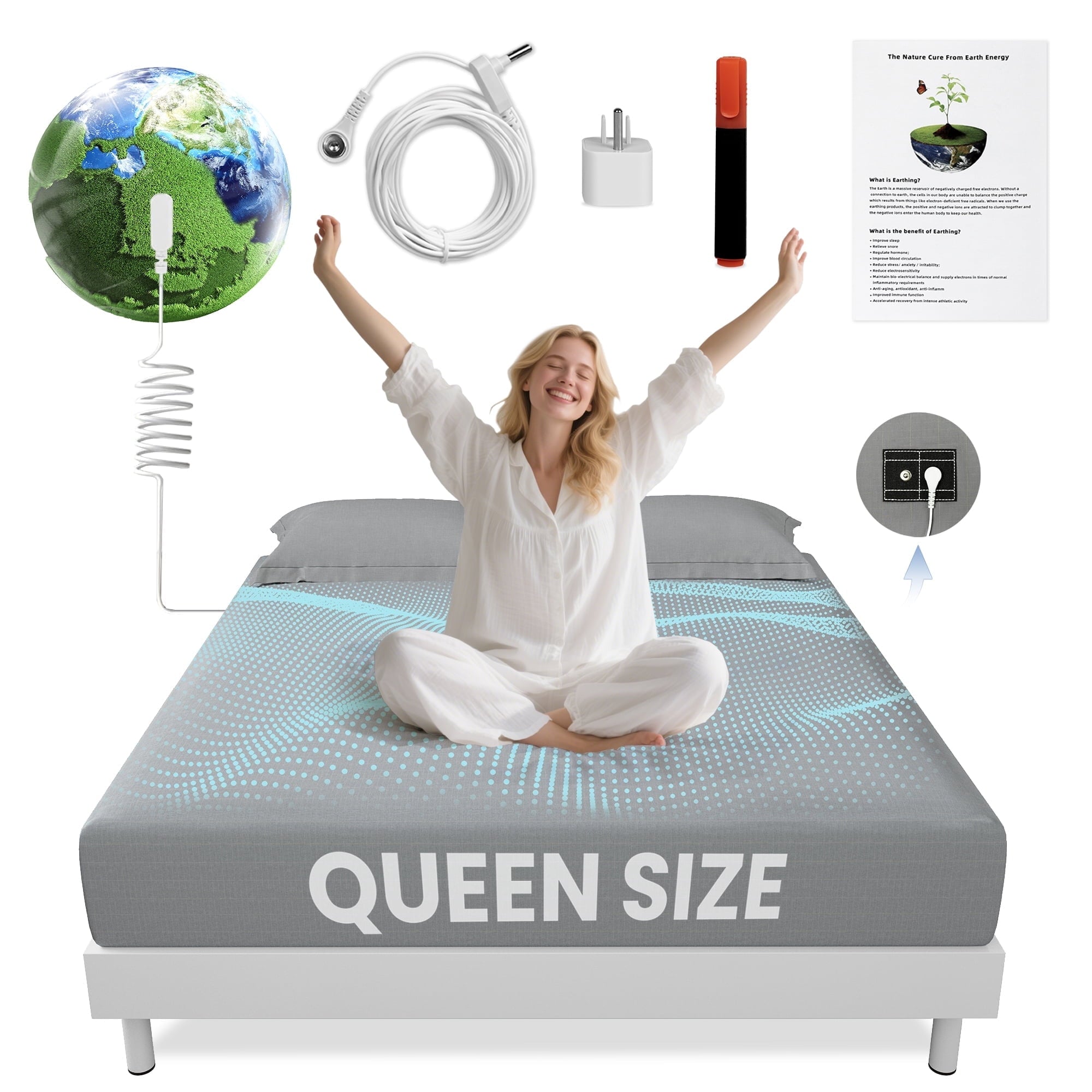 Ultra-Soft Grounding Sheets Queen Size 90% Organic Cotton + 10% Pure Silver Fitted Bed Sheet Gray Fiber Grounding Sheet Earth Ce... - Premium Ultra-Soft Pillowcase Pair for Sleeping - Default Title