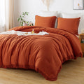 Fluffy Down Alternative King Size Comforter Sets Burnt Orange, 3 Pieces Soft Fluffy Boho Bedding Comforter Sets for King Bed, All Season Terr... - Luxurious Quilted Duvet Cover Set - Default Title