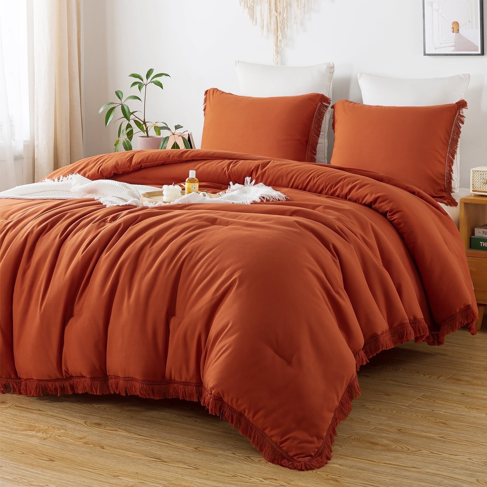 Fluffy Down Alternative King Size Comforter Sets Burnt Orange, 3 Pieces Soft Fluffy Boho Bedding Comforter Sets for King Bed, All Season Terr... - Luxurious Quilted Duvet Cover Set - Default Title