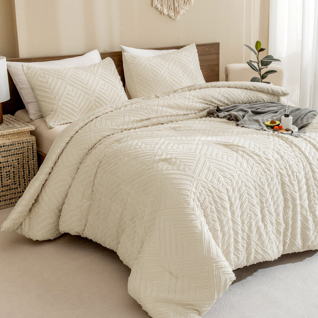 Heavyweight Warmth King Size Comforter Sets Beige - 3 Pieces Cream Boho Bedding Comforter Set for King Bed - Soft Fluffy Tufted Textured... - Luxurious Quilted Duvet Cover Set - Default Title
