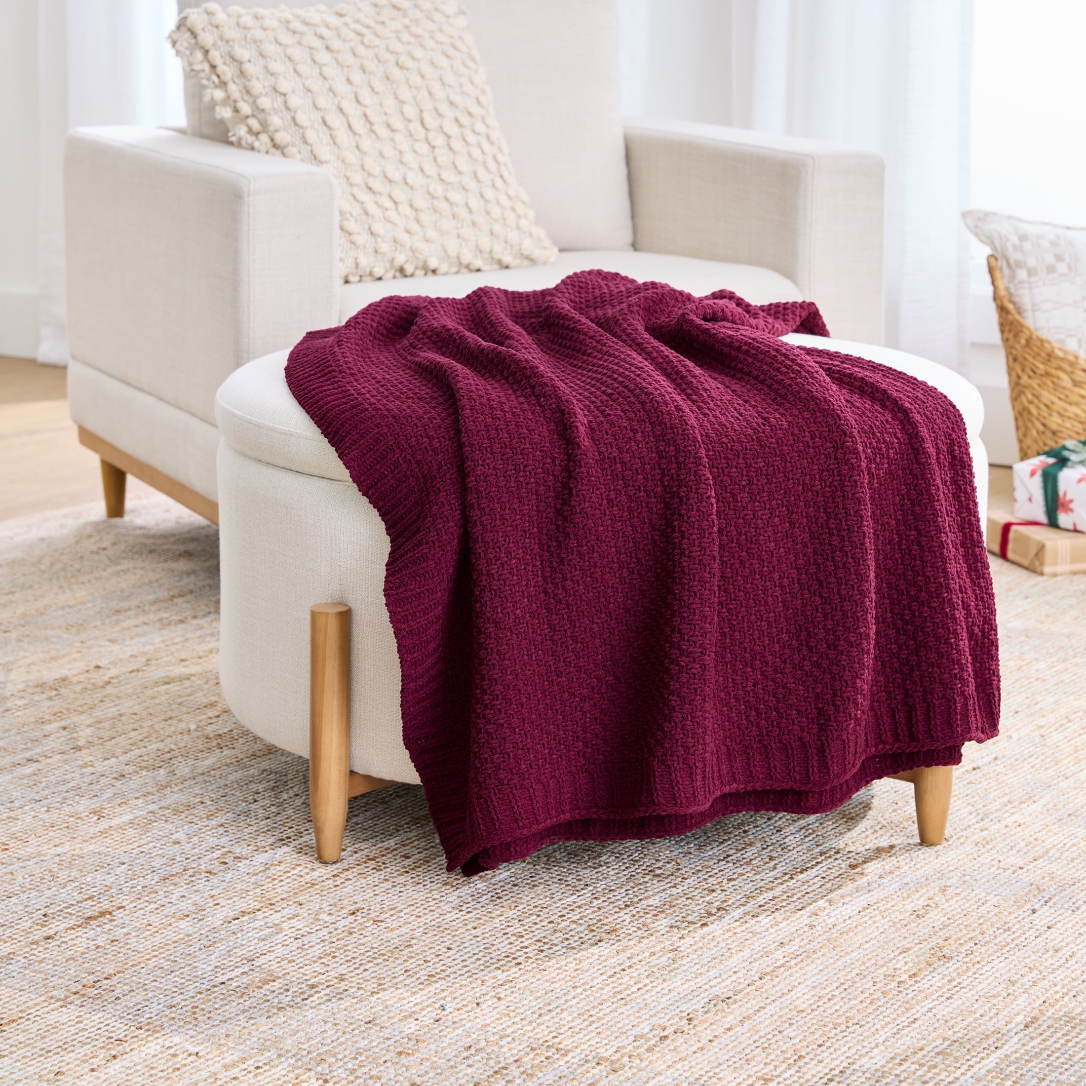 Super Soft Flannel Chenille Knit Super Soft Oversized Throw Blanket, Merlot Wine - Cozy Fleece Throw Blanket for Couch & Bed - Default Title